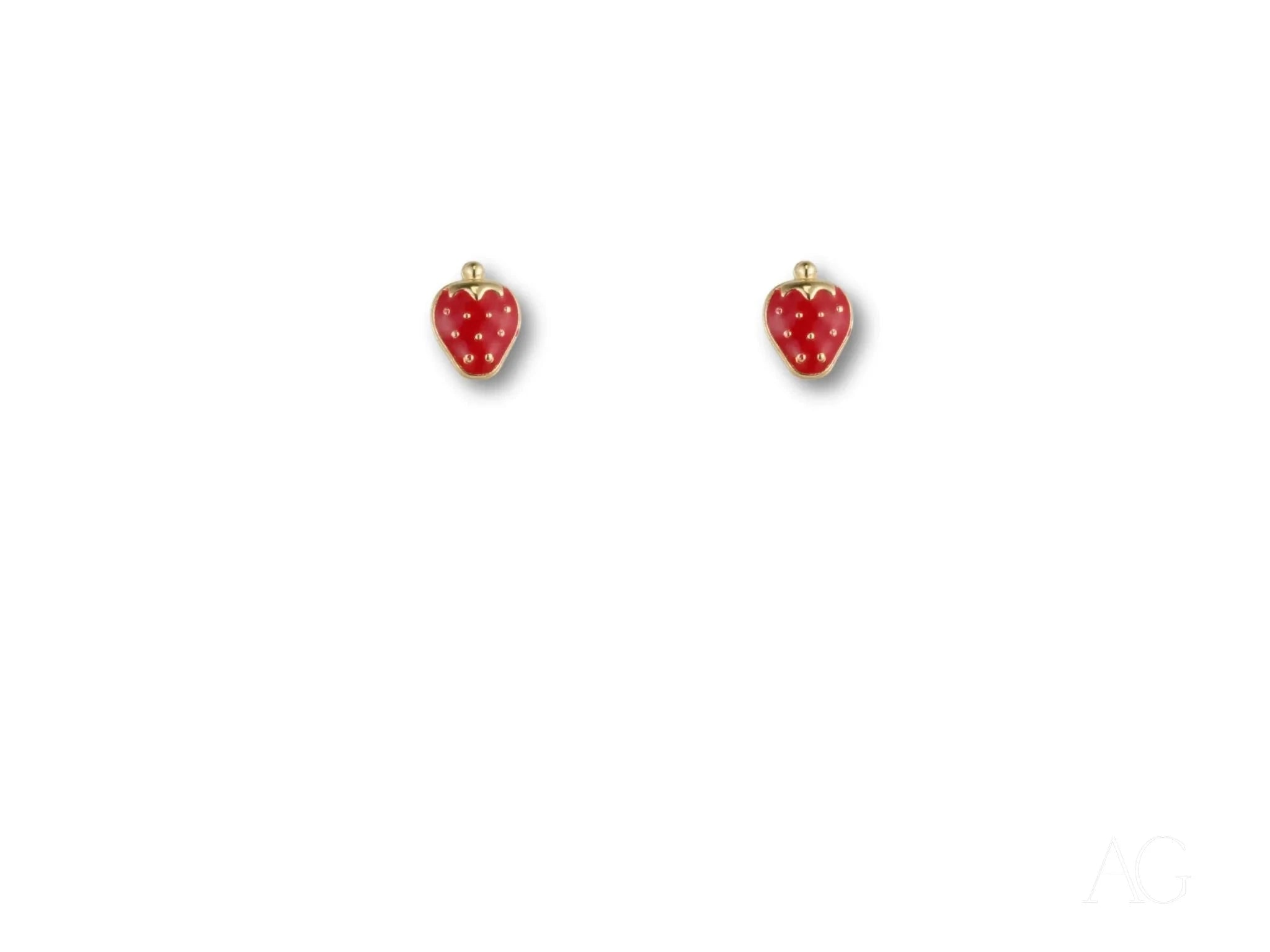 18k Gold Sweet Strawberry Enamel Stud Earrings for Kids - Perfect for Birthdays, Gifts & Everyday Wear