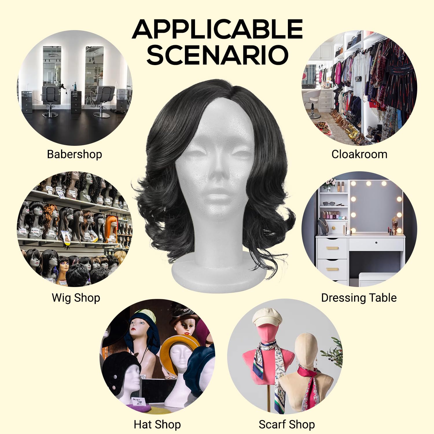 STUDIO LIMITED 11.4-Inch White Styrofoam Mannequin Head (12 Pack) - Wig Stand for Wigs, Hats, Masks & Hairpieces | Salon Display, Arts & Crafts, DIY Projects | Perfect for Hairstyling Practice, Costume Design & Home Decor