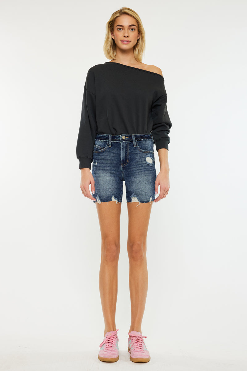 Kari High Rise Mid Shorts for Women - Comfortable Stretch Denim Shorts | Perfect for Summer, Casual Outfits & Beach Vacations