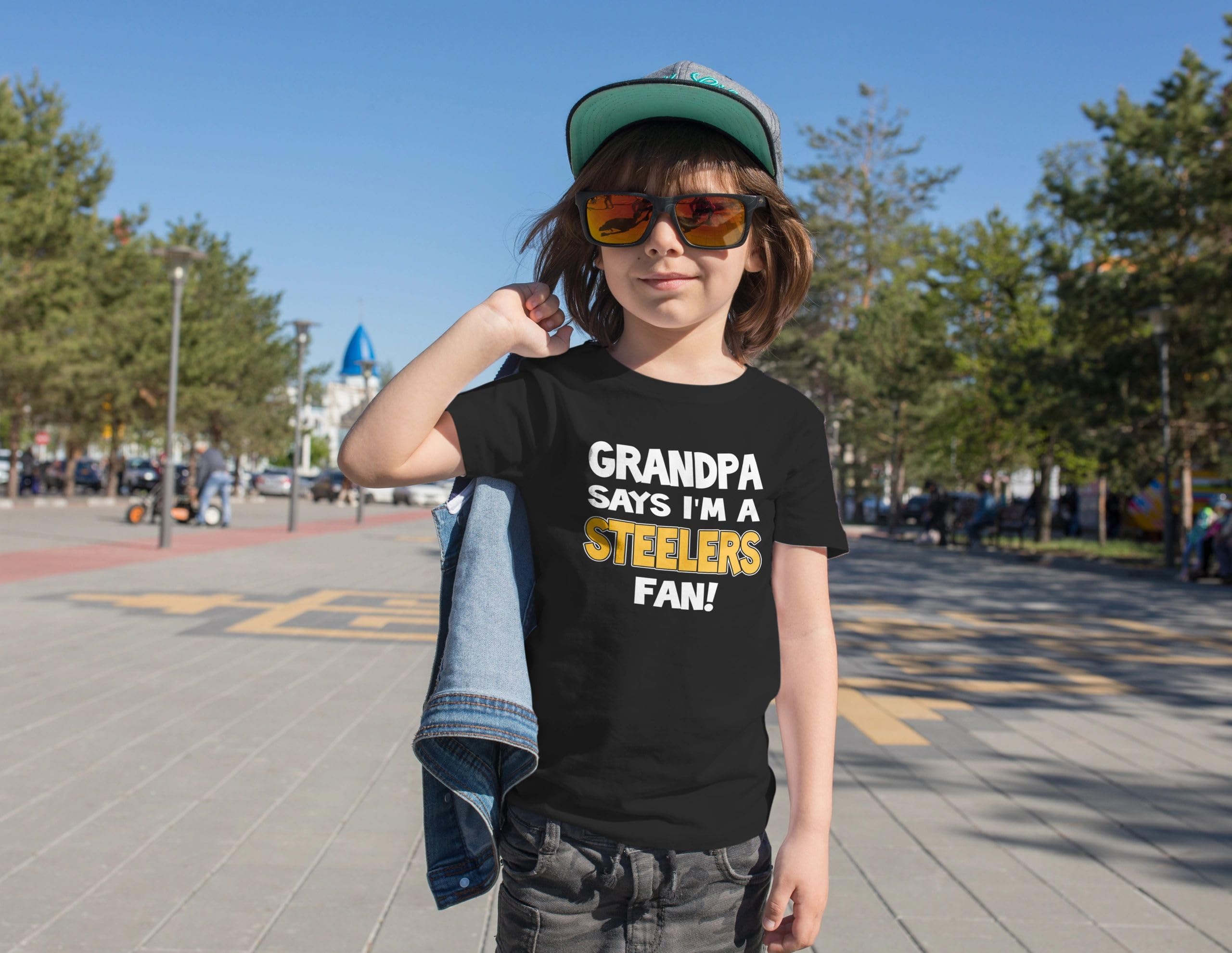 Kids Pittsburgh Steelers Fan T-Shirt - Grandpa Says I'm a Steelers Fan - Perfect for Game Day & Family Outings