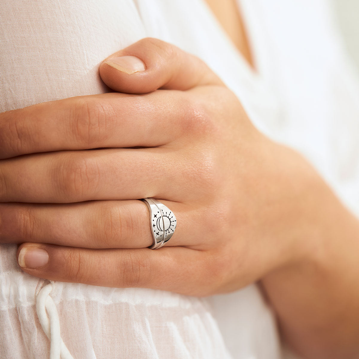 Celestial Duality Curved Ring Set - Elegant Stackable Rings for Women, 925 Sterling Silver Boho Jewelry for Everyday Wear, Gift for Her | Perfect for Layering, Date Nights & Special Occasions