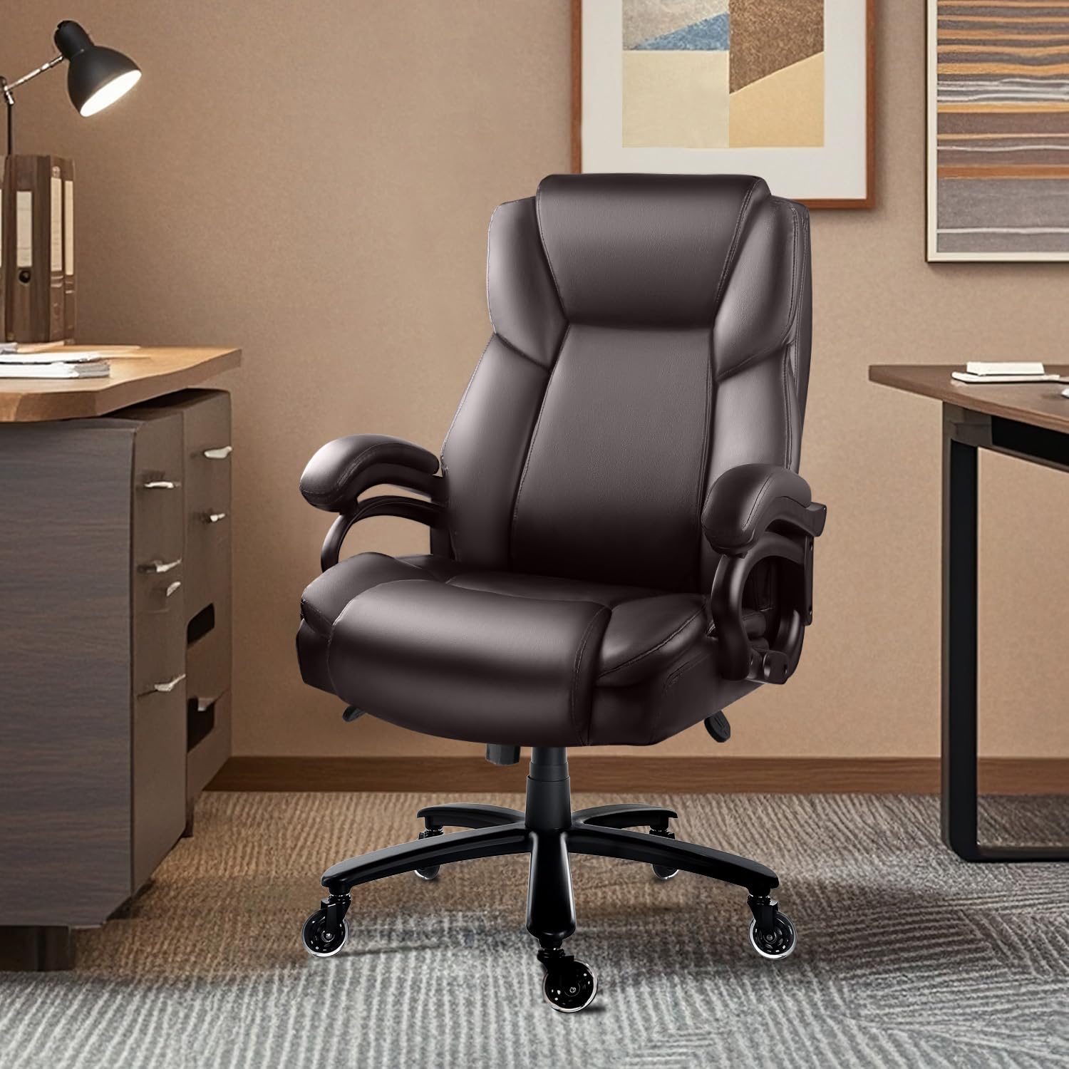 Waleaf 500lbs Heavy Duty Big and Tall Office Chair - Adjustable Ergonomic Executive Chair with Lumbar Support, High Back & Quiet Rubber Wheels - Perfect for Heavy People, Home Office, Gaming & Workspaces