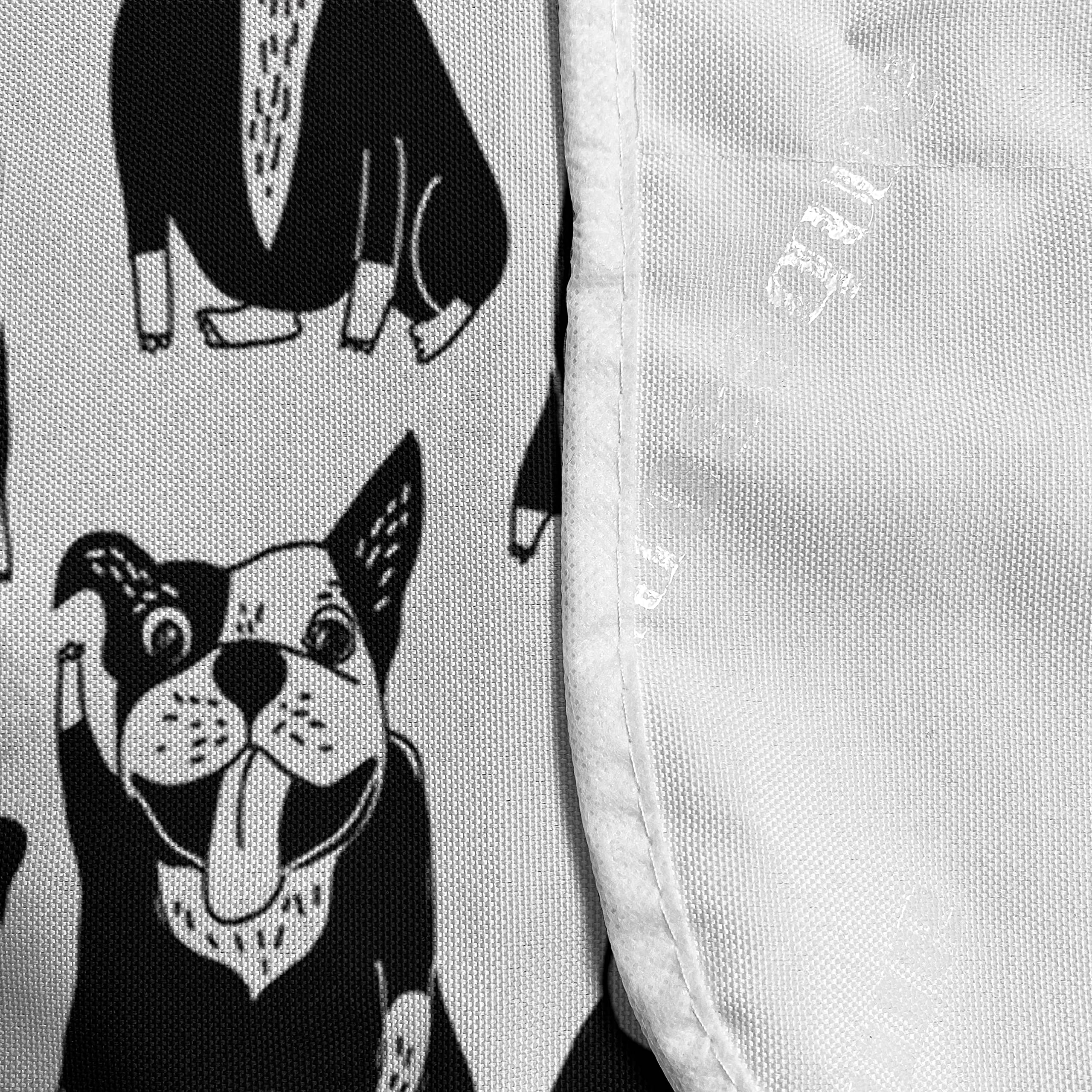 Ambesonne Bulldog Microwave Cover - Fun Doodle Style Pet Pattern with Party Hats, Water Resistant Kitchen Organizer with Pockets, 36x12 Inches, Black & White - Perfect for Pet Lovers' Kitchen Decor & Microwave Protection