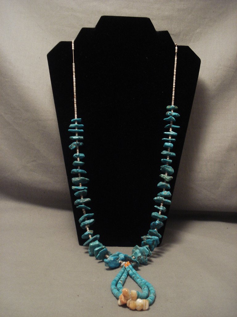 112 Gram Vintage Santo Domingo Turquoise Necklace Jacla Old Vtg - Authentic Native American Jewelry for Women, Handmade Southwest Style Statement Piece, Perfect for Boho Fashion, Festivals & Gift Giving