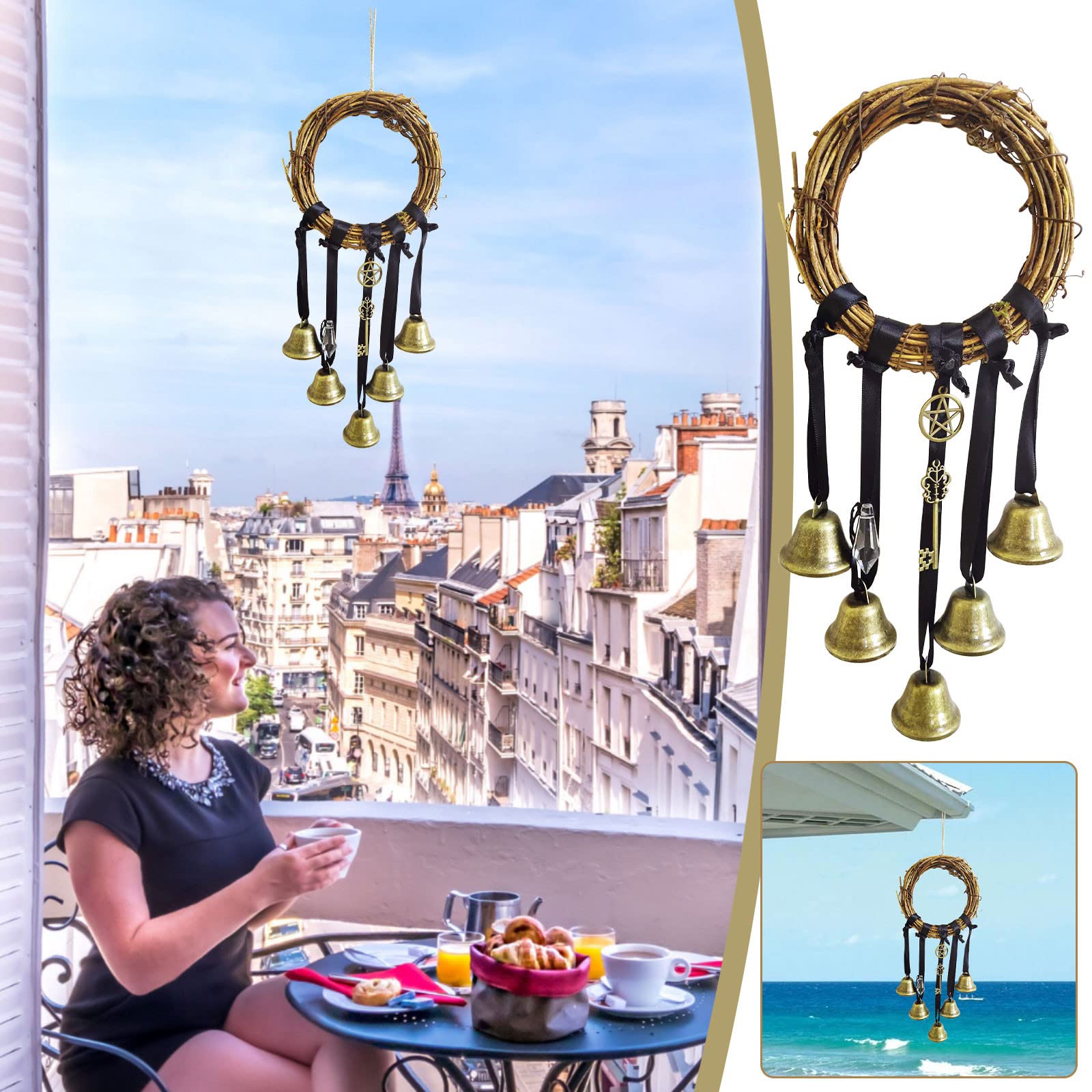 Blessing Bells - Evil Spirit Protection Wind Chimes, Witchcraft Door Charm & Bohemian Decor | Perfect Gift for Wicca Lovers, Pagan Practitioners & Home Blessings | Ideal for Porch Decor, Garden Wind Chimes & Spiritual Cleansing Rituals