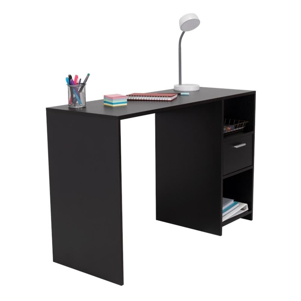 Arlington Black Computer Desk with Drawer & 2 Open Shelves - Home Office Desk with Sturdy Legs for Study, Work & Gaming | Compact Workstation for Small Spaces