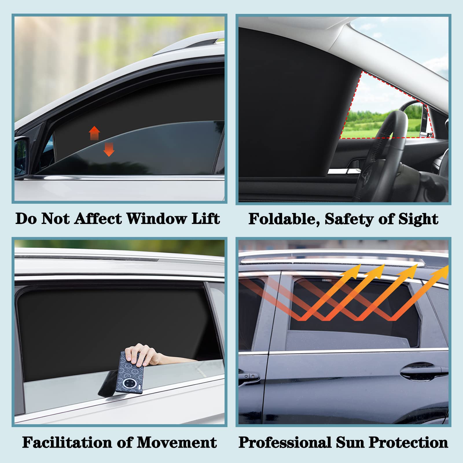 Universal Magnetic Car Side Window Sun Shades - 4pcs Blackout Curtains for Baby Privacy & UV Protection | Perfect for Sleeping, Camping & Road Trips