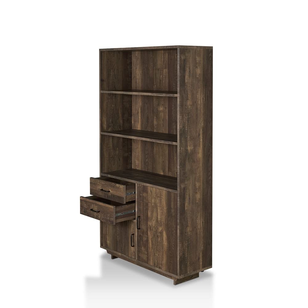 Furniture of America Jart Country Oak 5-Tier Multi-Storage Bookshelf - Rustic Oak Wood Bookcase for Living Room, Bedroom & Office Organization