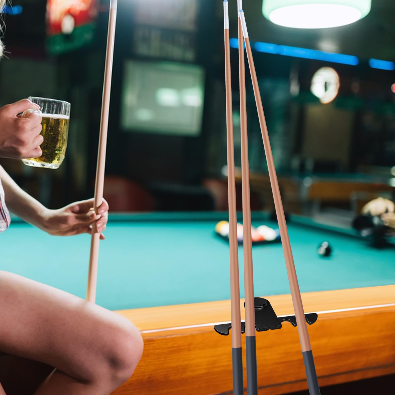 4 Holes Pool Stick Holder - Portable Weighted Cue Stick Organizer - Durable Metal Pool Cue Stand for Billiards Table | Perfect for Home Game Rooms, Bars & Pool Halls