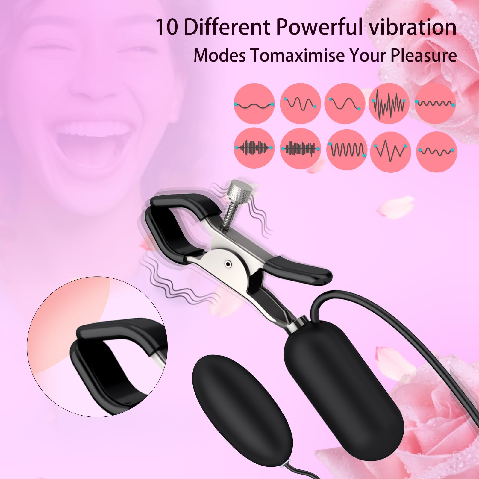 Sensitive Nipple Clamp Vibrators with 10 Vibration Modes - Clitoral Stimulation Toy for Women & Couples, Bullet Vibrator Included - Perfect for Foreplay & BDSM Play (Black)