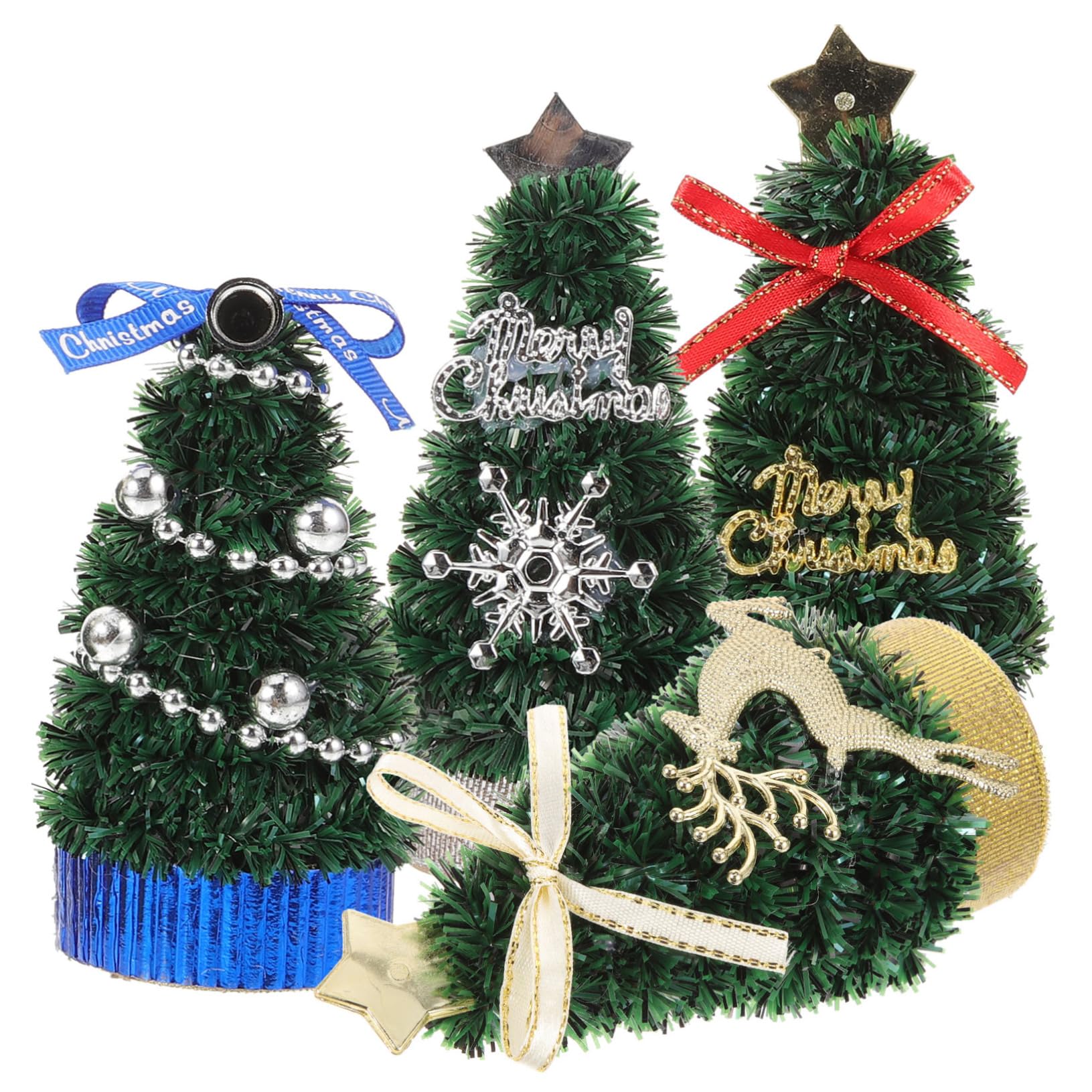 OSALADI 4-Piece Mini Christmas Tree Set - Small Plastic Xmas Tree Decorations for Desktop, Tabletop, Holiday Home Decor - Perfect for Office, Living Room & Christmas Party Decor