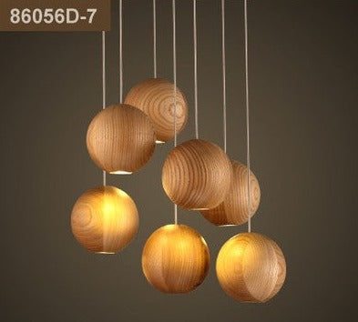 Handcrafted Wooden Globe Pendant Light - Modern Farmhouse Ceiling Lighting Fixture for Kitchen Island, Dining Room & Bedroom Decor