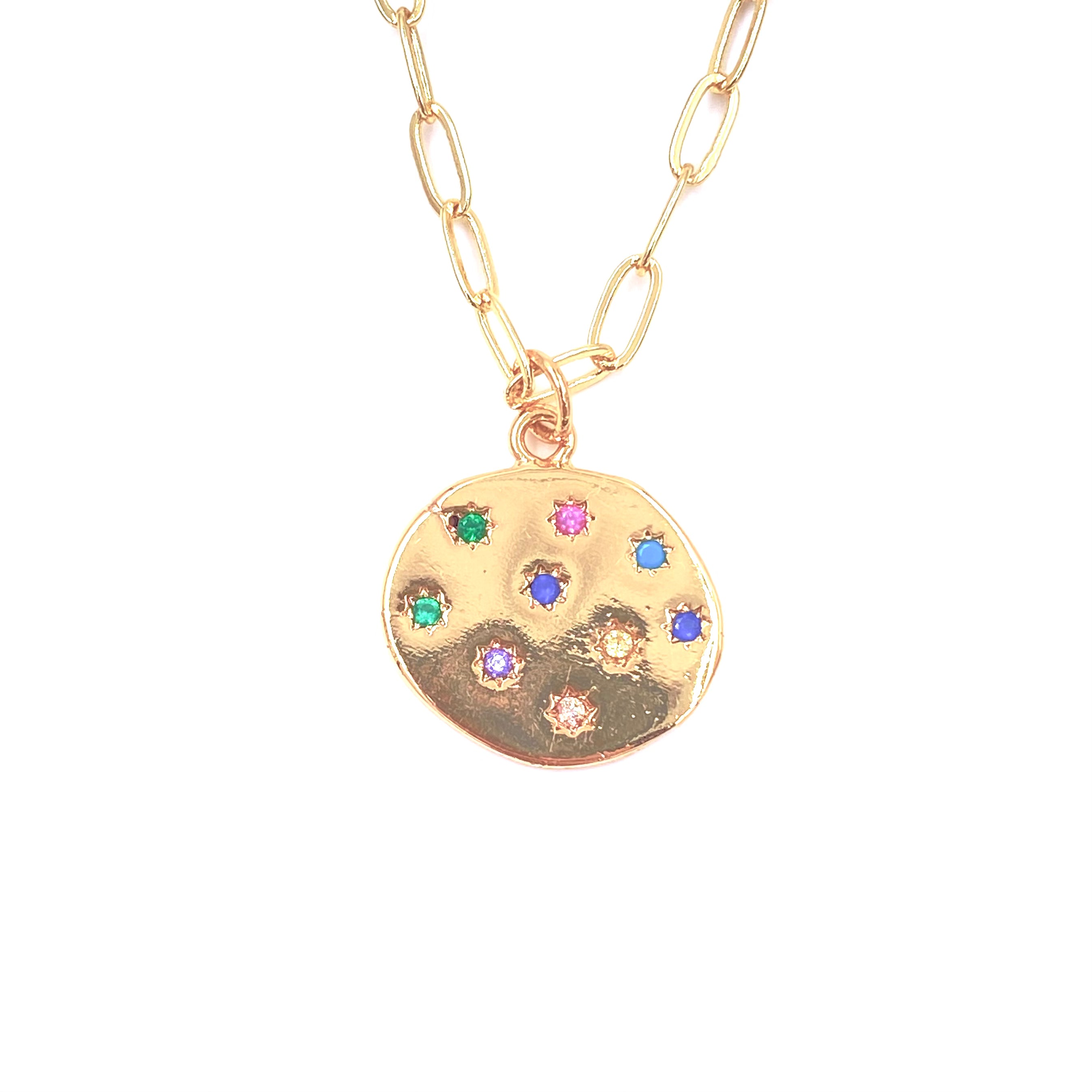 Ashley Gold Stainless Steel Gold Plated Cubic Zirconia Disc Pendant Necklace for Women - Elegant Jewelry Gift for Birthday, Anniversary & Special Occasions