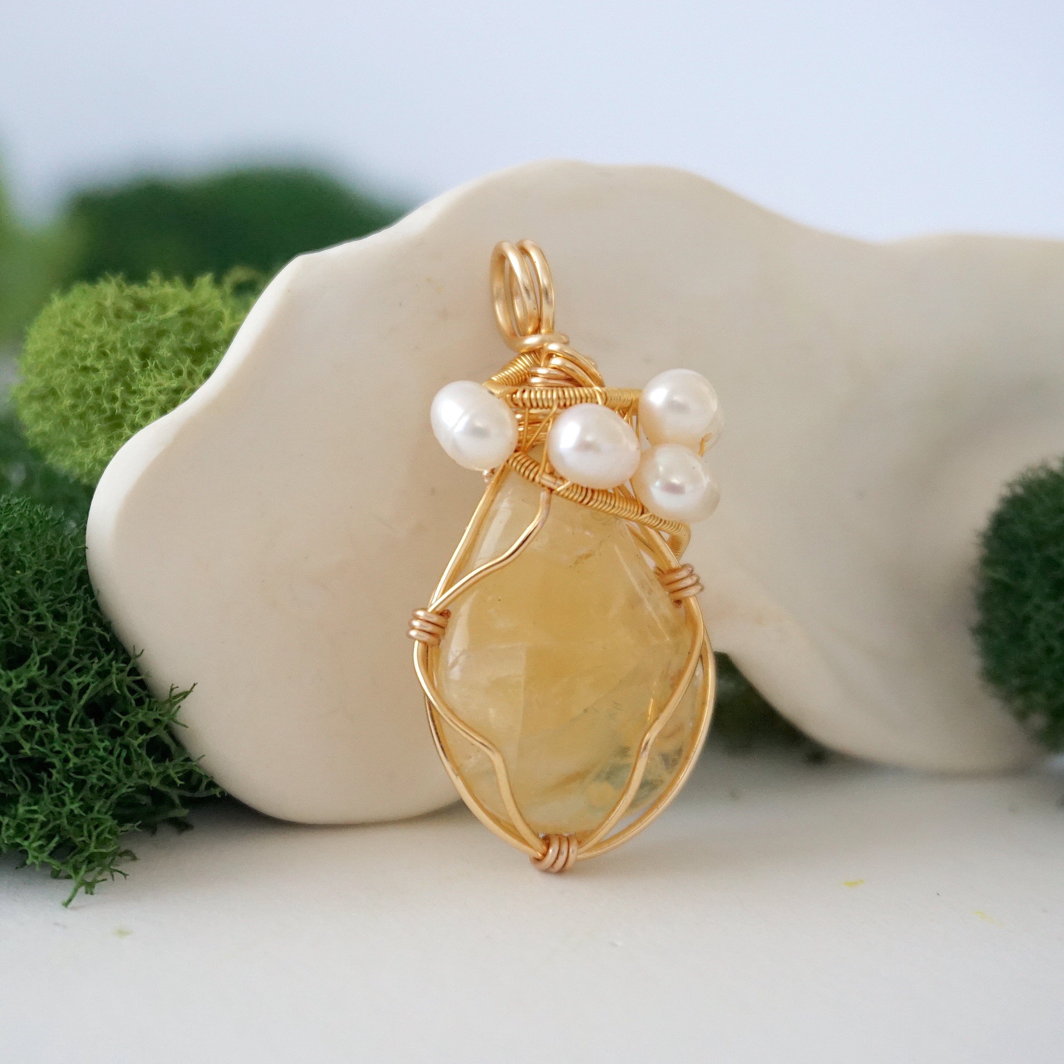 Natural Citrine & Pearl Necklace - 14K Gold Plated Jewelry for Women - Elegant Gift for Birthday, Anniversary & Special Occasions