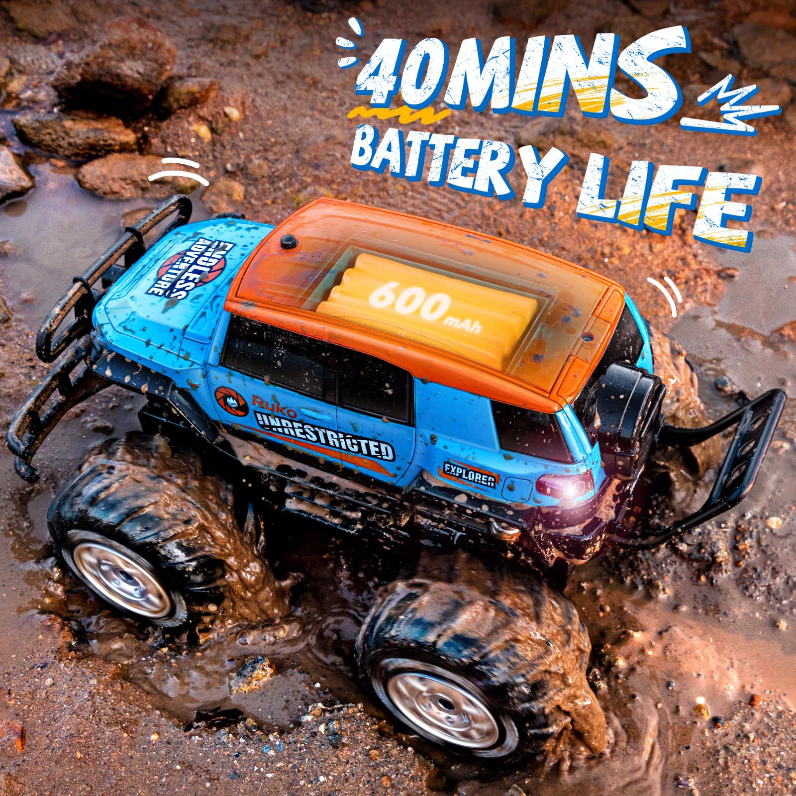 Ruko 1601AMP 1:10 Scale Amphibious RC Monster Truck - Waterproof 4x4 Off-Road Remote Control Car with 2 Rechargeable Batteries - All Terrain Vehicle for Boys & Kids - Perfect for Beach, Pool, Snow & Outdoor Adventures