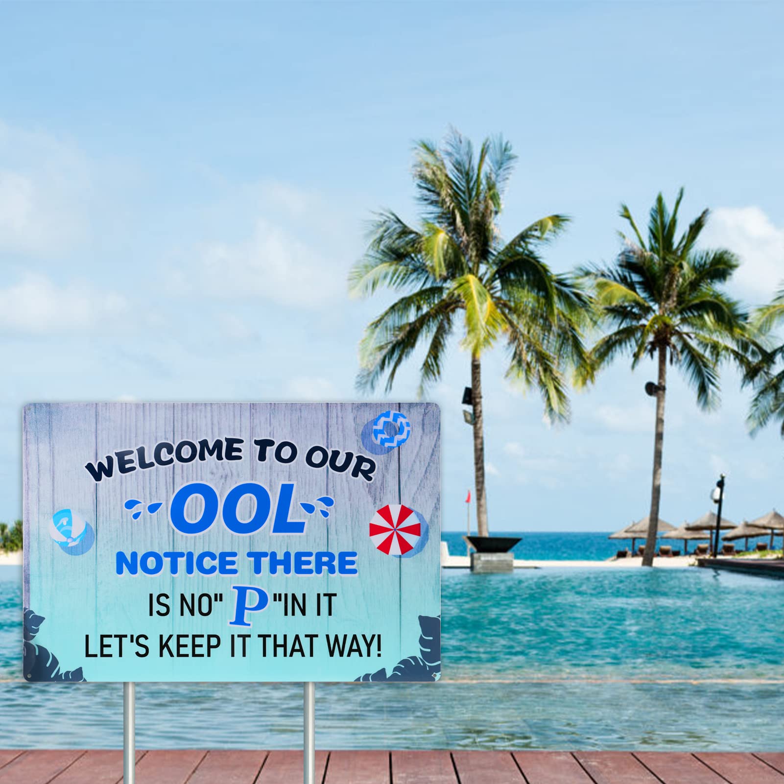 18 x 12 Inch Funny Pool Metal Sign - Welcome To Our OOL No P Rustproof Waterproof Aluminum Sign for Swimming Pool Decor Indoor Outdoor Wall Home Backyard Party Decorations