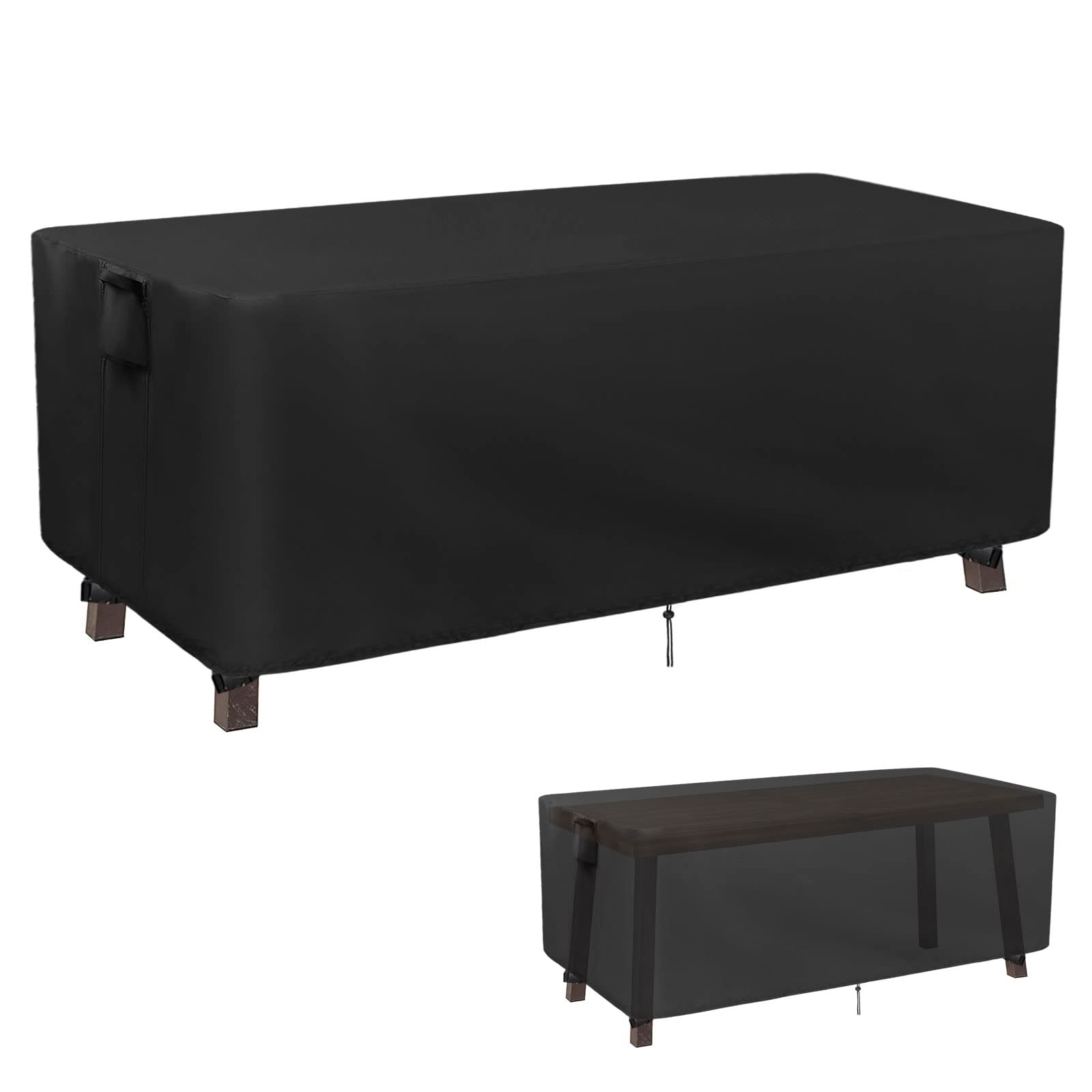 Kingling Waterproof Heavy Duty Rectangular Patio Table Cover 60 x 35 x 28 Inches - Outdoor Dining Table Protector, All-Weather Furniture Cover for Coffee Tables, Decks & Backyards (Black)
