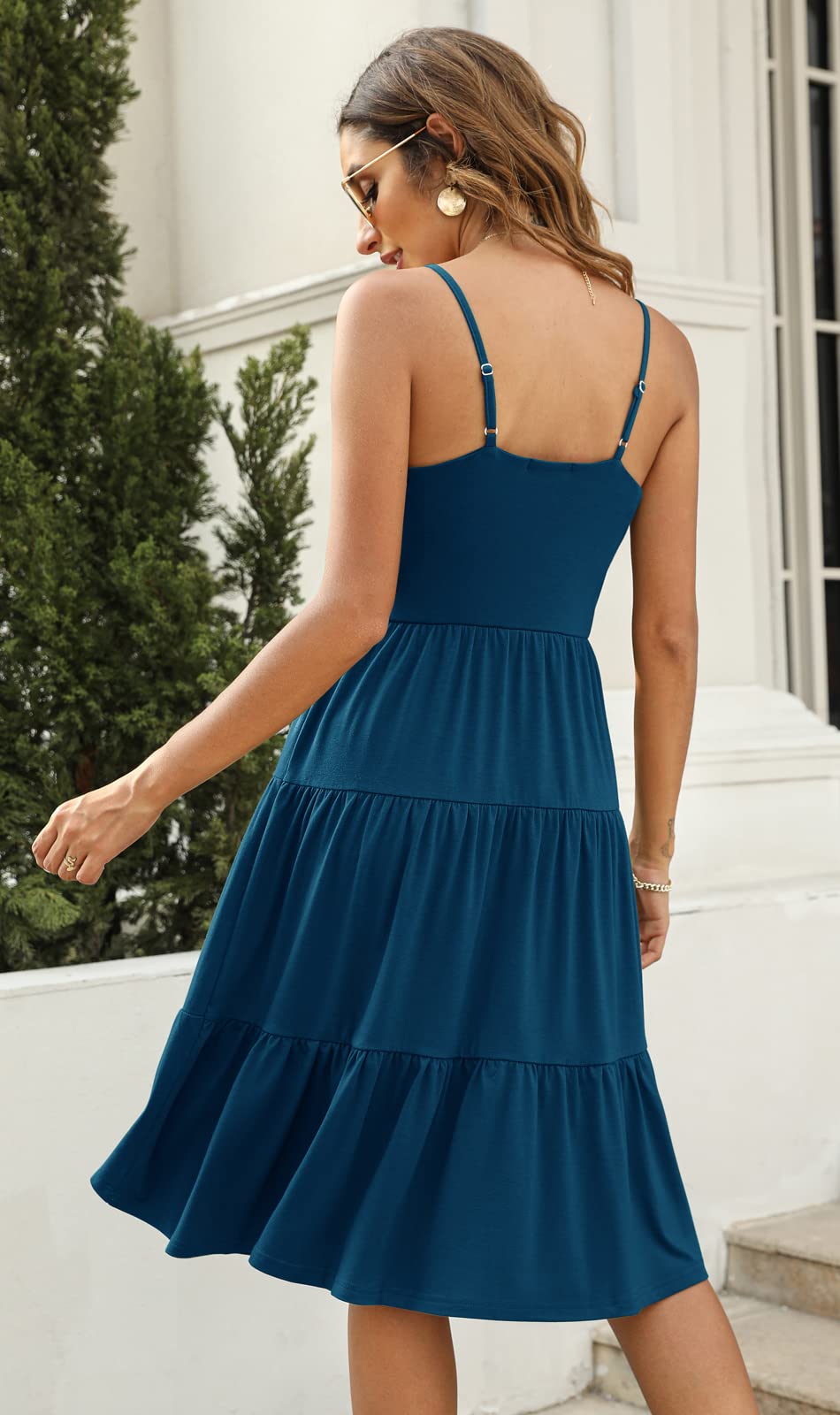 Berydress Women's Summer Spaghetti Strap Tiered Midi Dress - Cotton Ruffle Casual Sundress for Wedding Guest, Beach & Vacation | Black Flowy Dress for Outdoor Parties, Date Night & Summer Travel