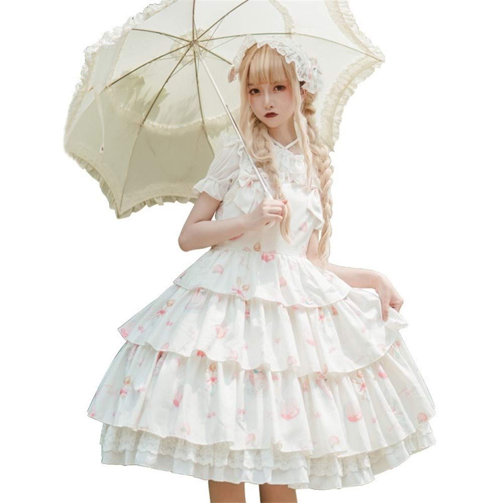 GEMORE Sweet Lolita Dress Light Pink Long Princess Court Skirt Cosplay Costume Size L - Perfect for Anime Conventions, Tea Parties & Gothic Fashion Events