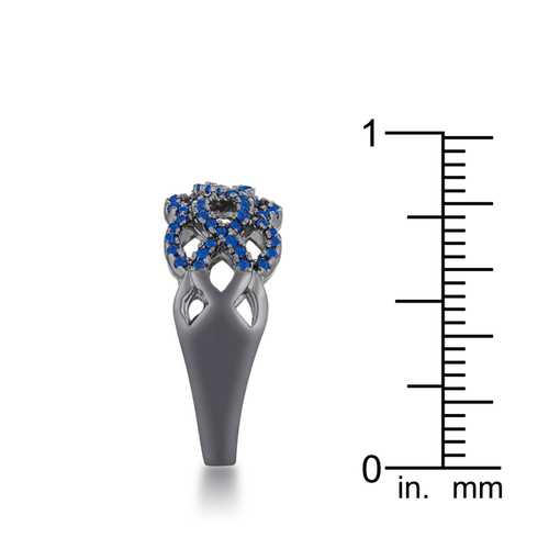 0.4ct Natural Sapphire & CZ Hematite Twist Ring for Women - Elegant Stackable Jewelry for Weddings, Anniversaries & Special Occasions