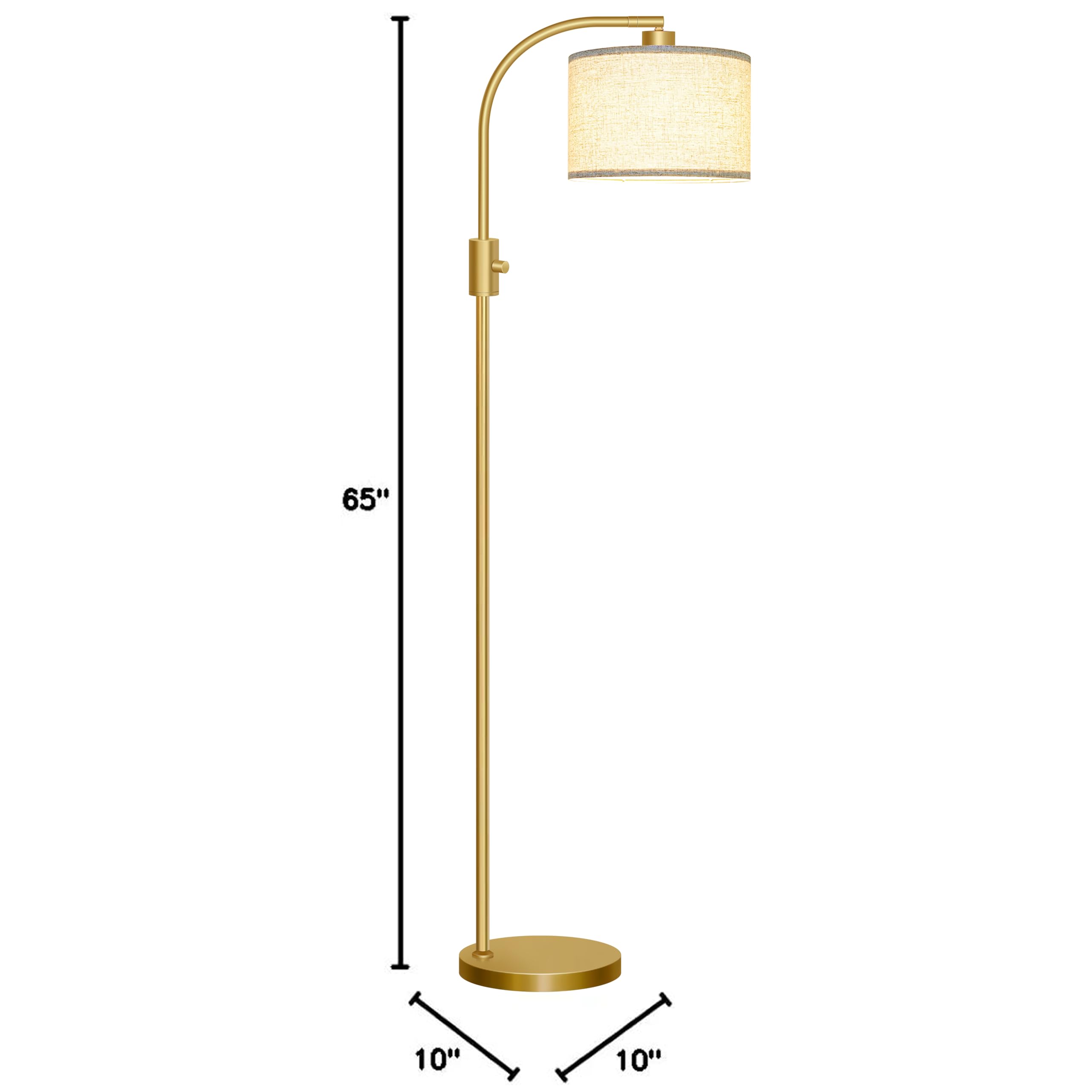 Upgraded Dimmable Gold Floor Lamp with 1200 Lumens LED Bulb - Modern Arc Standing Lamp with Linen Shade for Living Room, Bedroom, Office, Nursery - Perfect for Reading, Relaxing & Home Decor