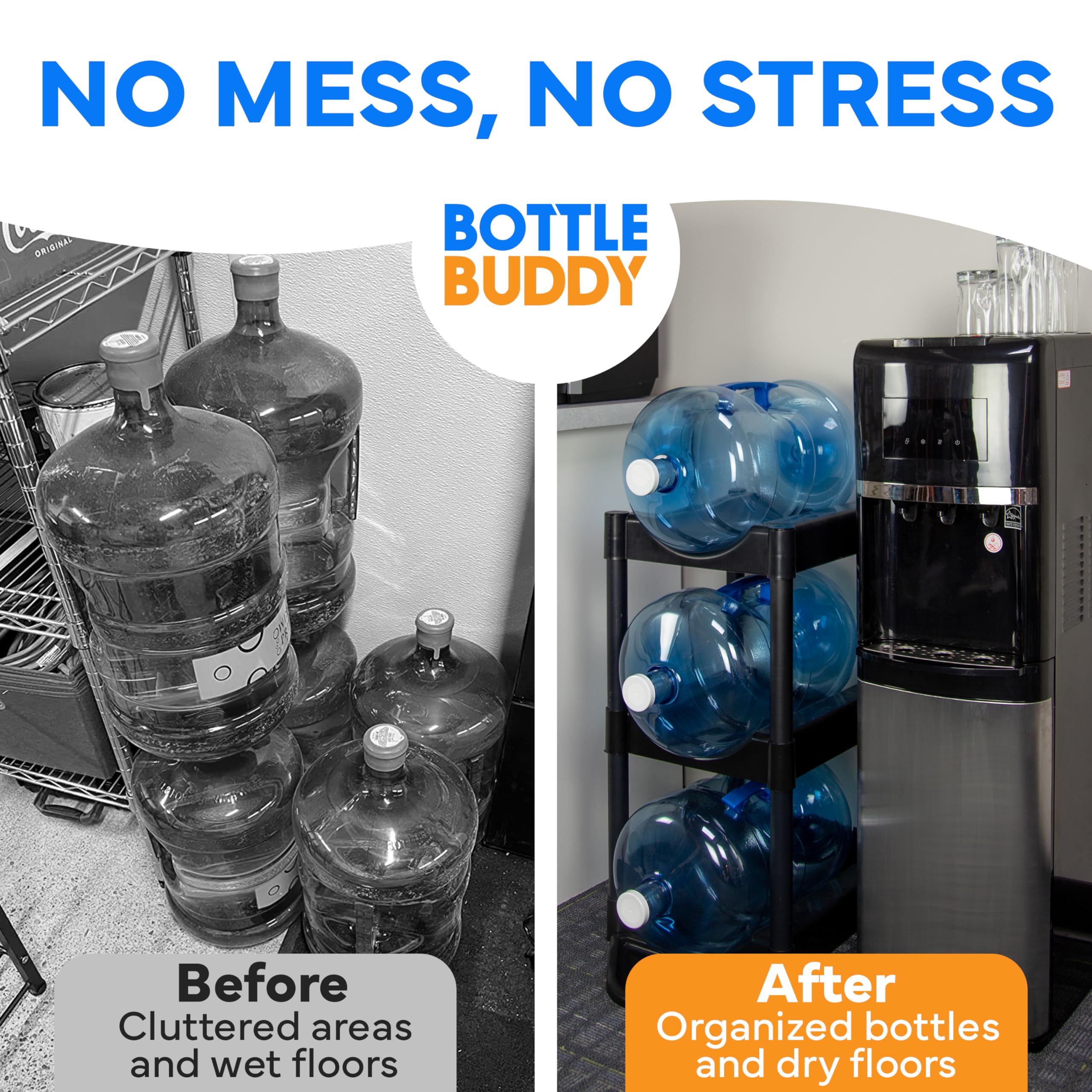 Bottle Buddy 12-Tray Water Bottle Storage Rack - Plastic Organizer for 3-5 Gallon Bottles | Customizable Gallon Holder for Home, Office & Pantry Organization | Space-Saving Solution for Water Dispensers & Bulk Storage