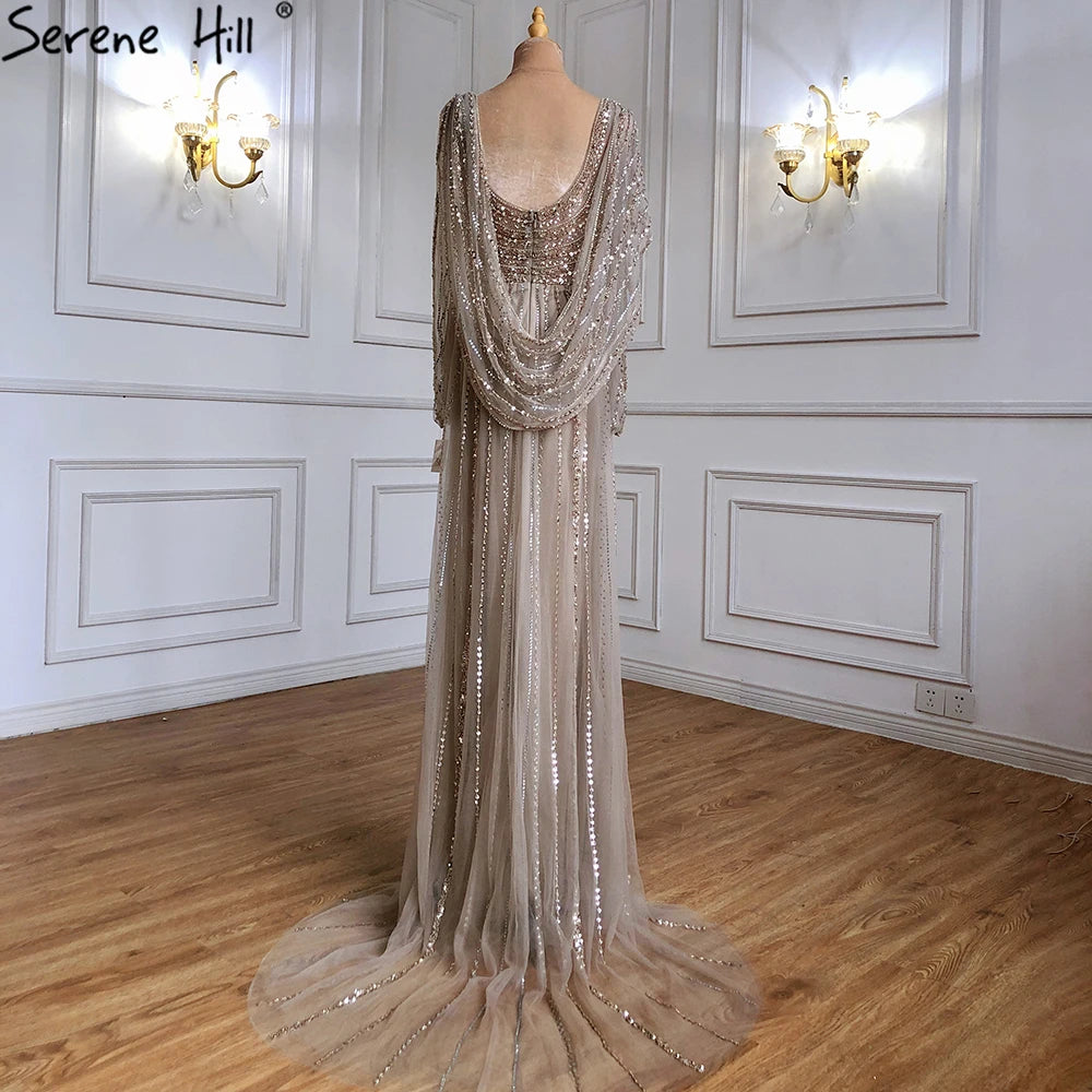 Luxury Dubai Brown Mermaid Evening Dress with Beaded Elegant High Slit - Formal Gown for Prom, Wedding & Red Carpet Events - LA70301L