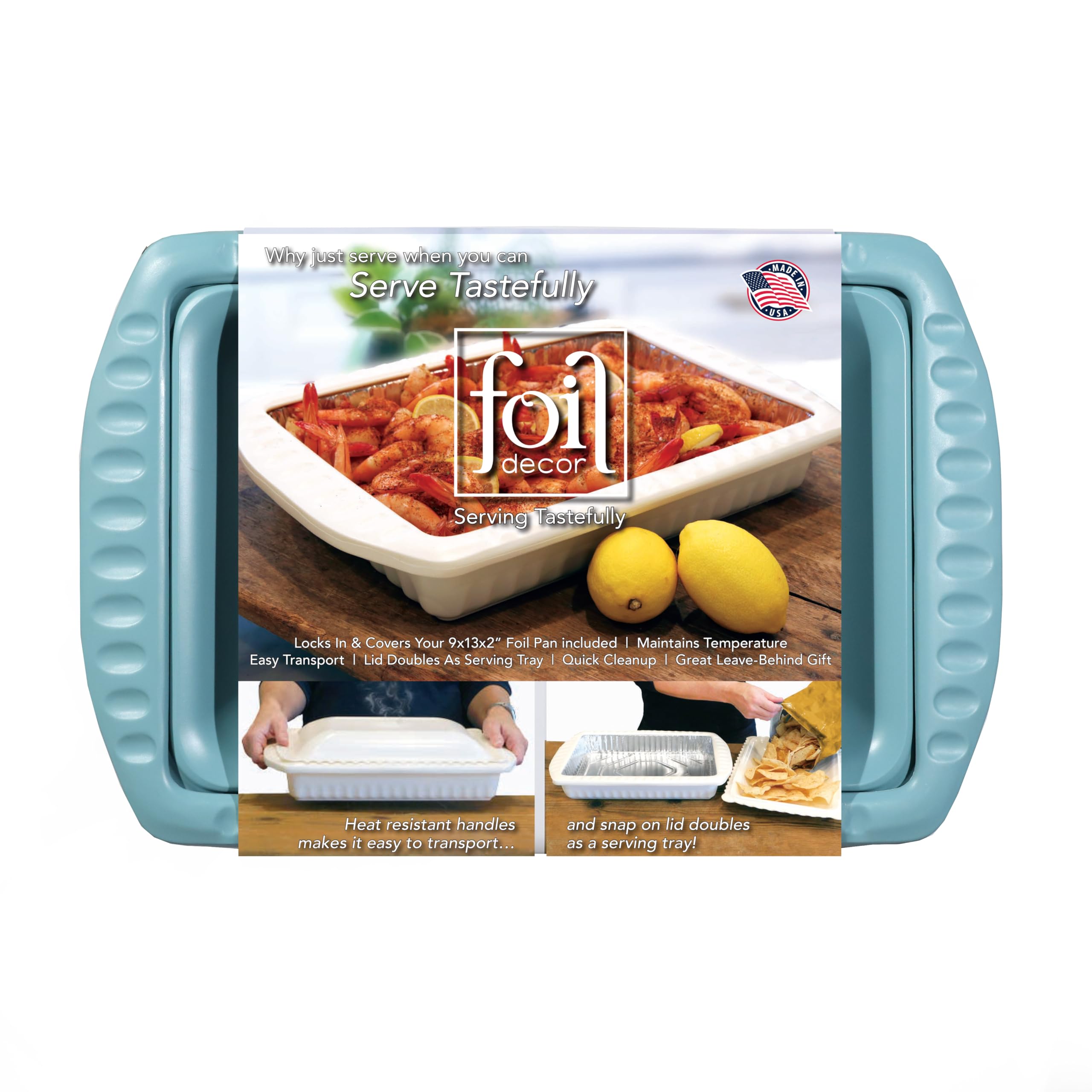 Heat-Resistant 9x13x2 Casserole Carrier with Locking Lid & Handles – BPA-Free Serving Dish & Foil Pan Included (Aqua) – Perfect for Potlucks, Parties & Safe Food Transport