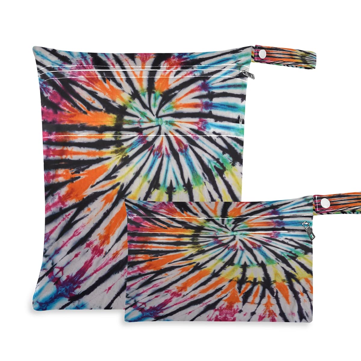 Waterproof Wet Dry Bags for Diapers - Vintage Tie Dye Washable Cloth Organizer Pouch with Pocket | Perfect for Travel, Camping, Beach & Baby Essentials Storage