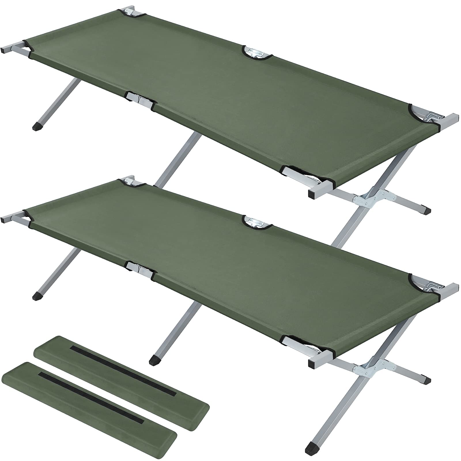 Geetery 2-Pack Folding Camping Cot with Carry Bag - Portable Twin Size Military Cot Supports 529 lbs - Army Green Outdoor Sleeping Bed for Camping, Travel & Emergency Use