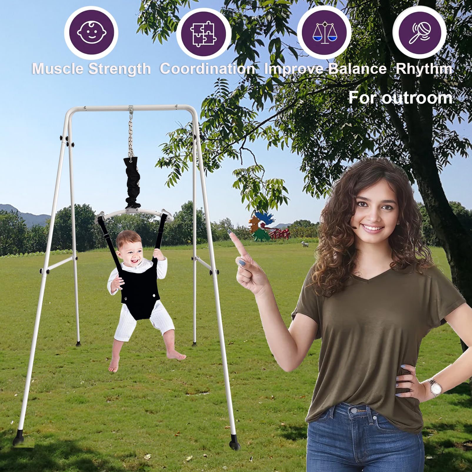 Adjustable Baby Jumper Set with Hanging Shelf - Soft Toddler Bouncer & Developmental Toys for Infants (Black) | Perfect for Playtime, Learning & Motor Skills Development at Home