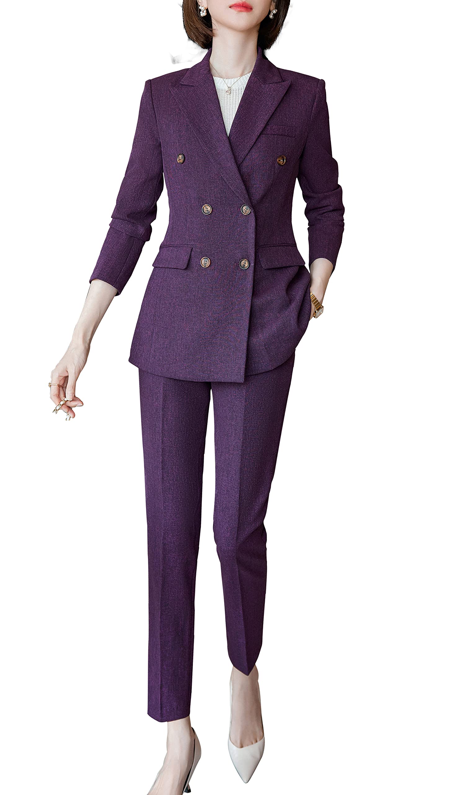 SUSIELADY Women's 2-Piece Blazer Suit Set - Solid Color Pantsuit for Business, Office & Casual Wear | Professional Work Attire & Formal Outfits for Women