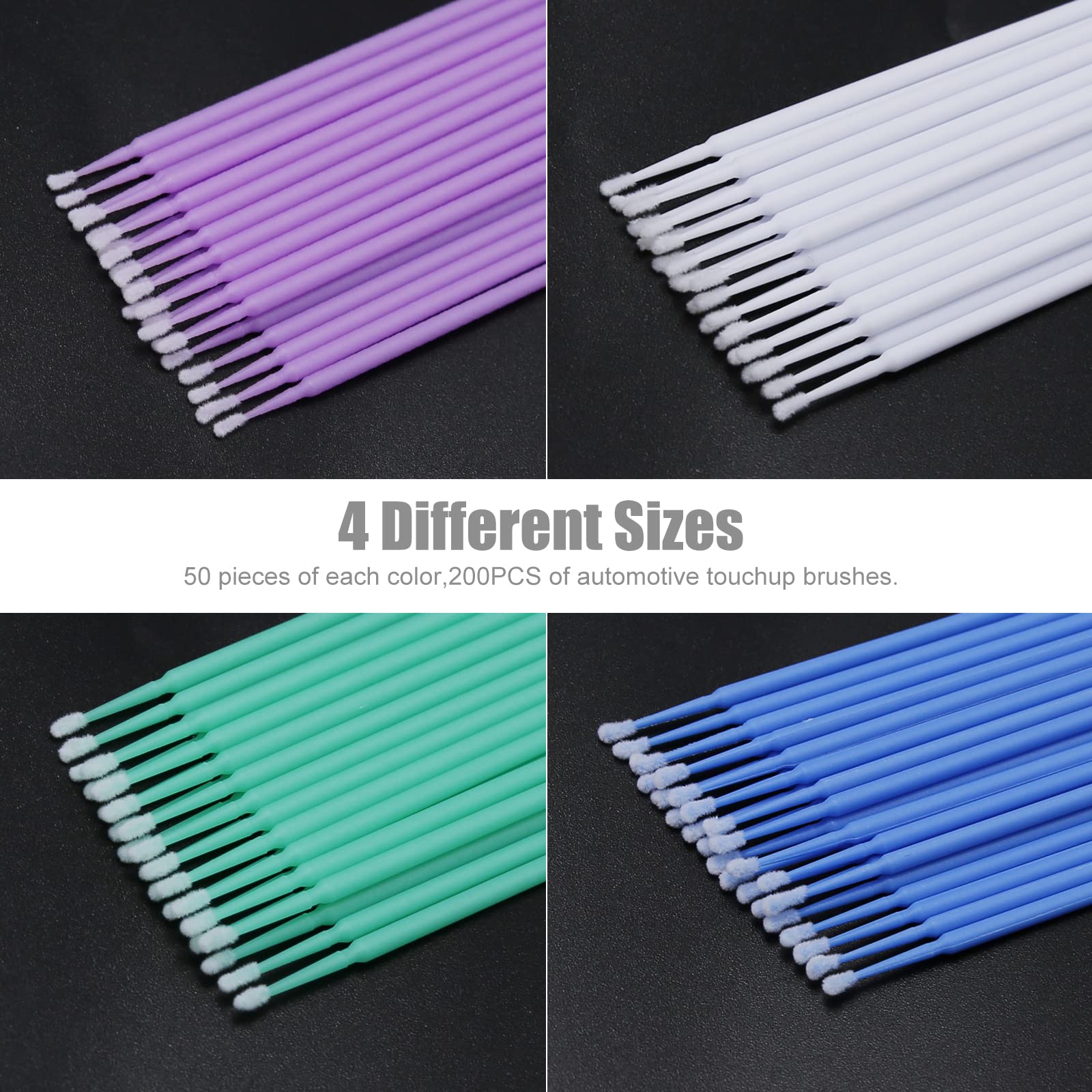 UOIENRT 200-Piece Touch Up Paint Brush Set - Micro Detail Brushes for Automotive Paint Repair, Stone Chips & Scratches (1.0mm, 1.3mm, 1.8mm, 2.5mm) - Disposable Applicators for Car Detailing & DIY Projects