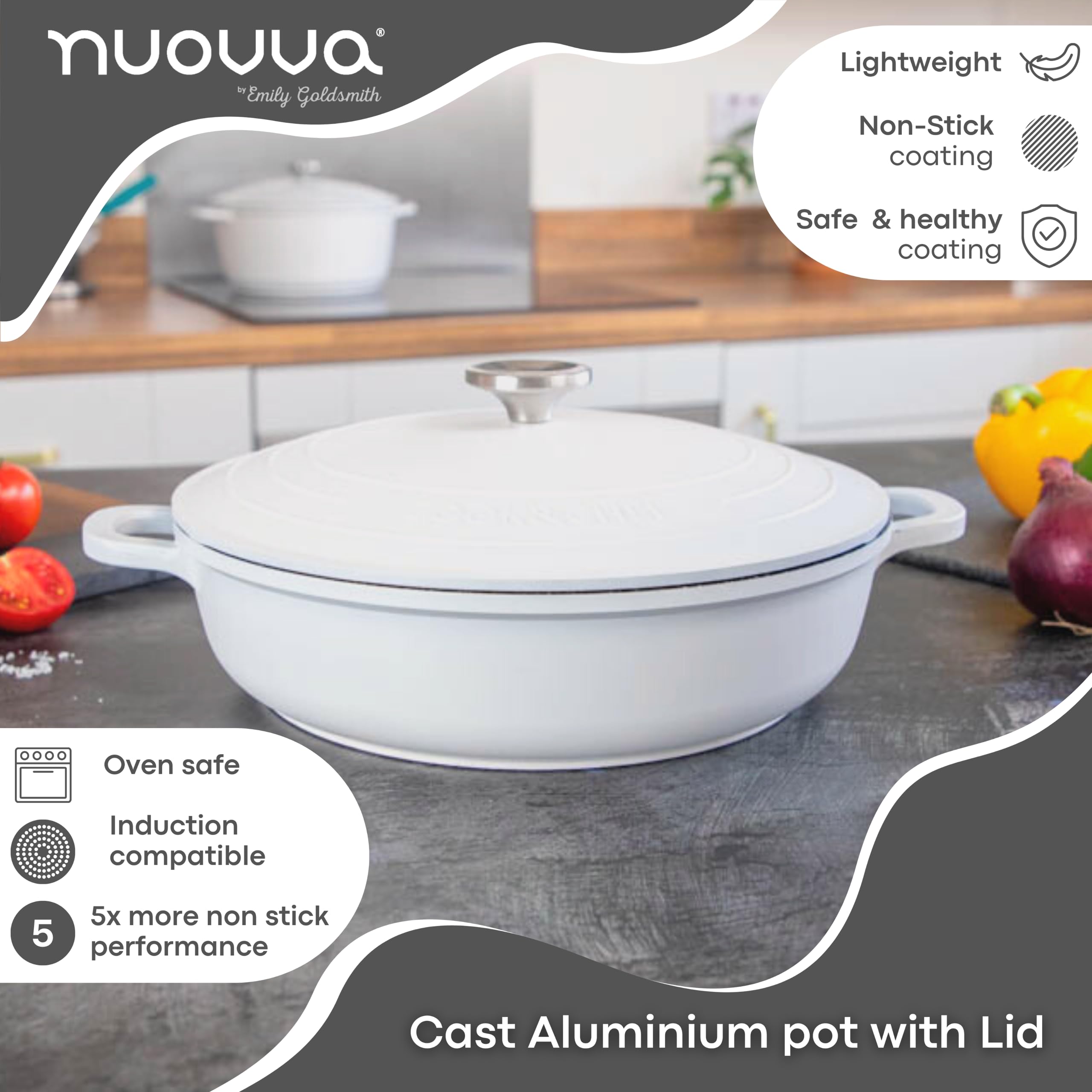 **Nuovva 4-Quart Dutch Oven with Lid – Non-Stick Cast Aluminum Pot for Sourdough Bread Baking, Oven & Stovetop Safe – 11 Inch Cream Stock Pot – Perfect for Artisan Bread, Stews & Slow Cooking**