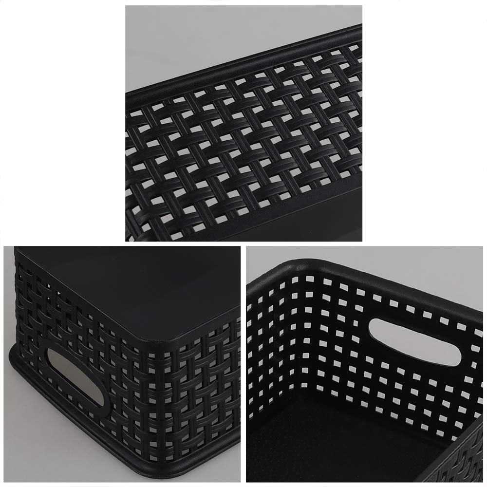6-Pack Black Woven Storage Baskets - Home & Office Organizers
