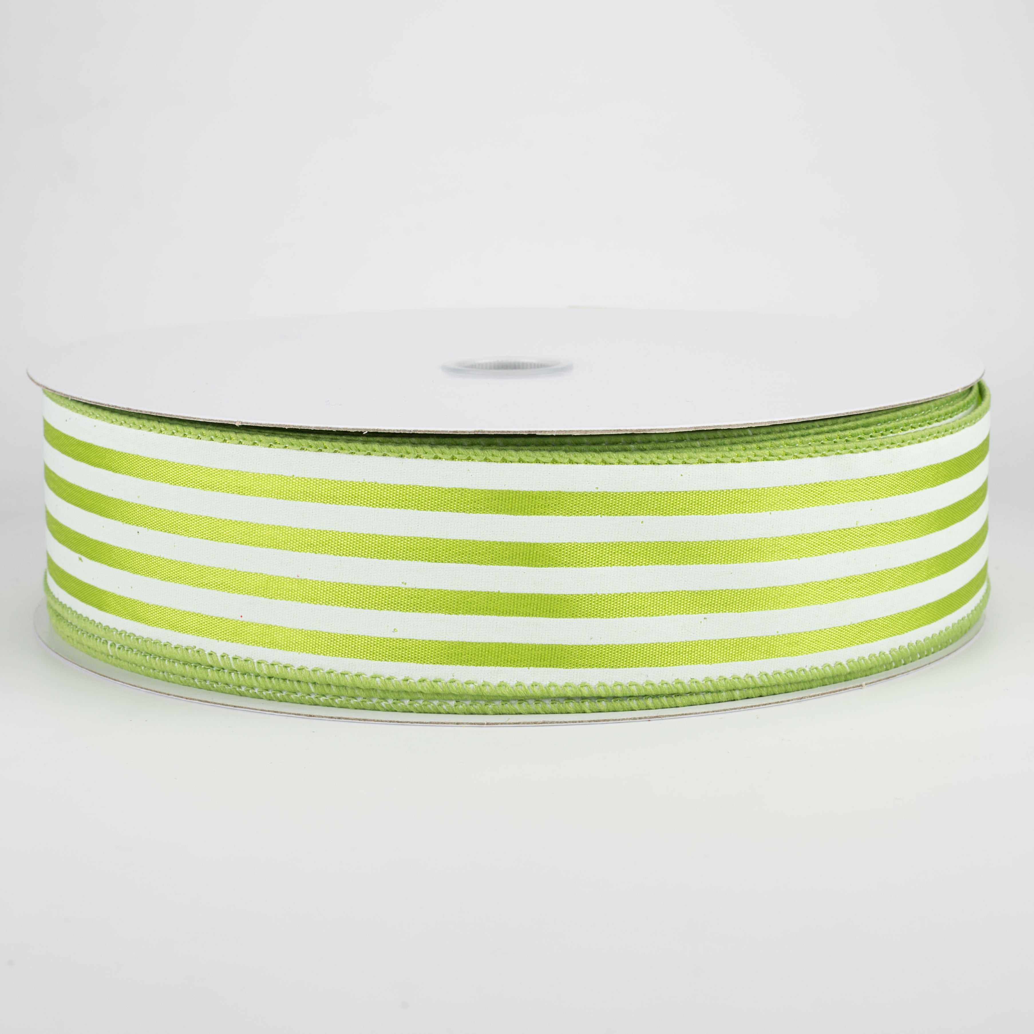 1.5 Inch Cabana Stripes Ribbon - White on Kiwi Green (50 Yards) - Perfect for Gift Wrapping, DIY Crafts, Party Decorations and Scrapbooking