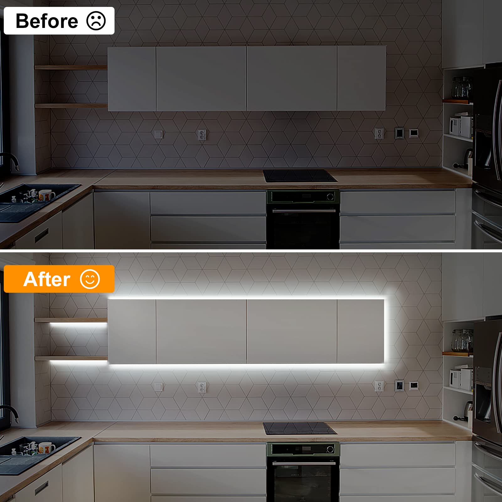 10pcs COB Under Cabinet Lighting with RF Remote - 16.4ft 6500K Bright Dimmable LED Strip Lights for Kitchen, Shelf, Counter & Cupboard - Flexible Indoor Lighting Solution for Home & Office