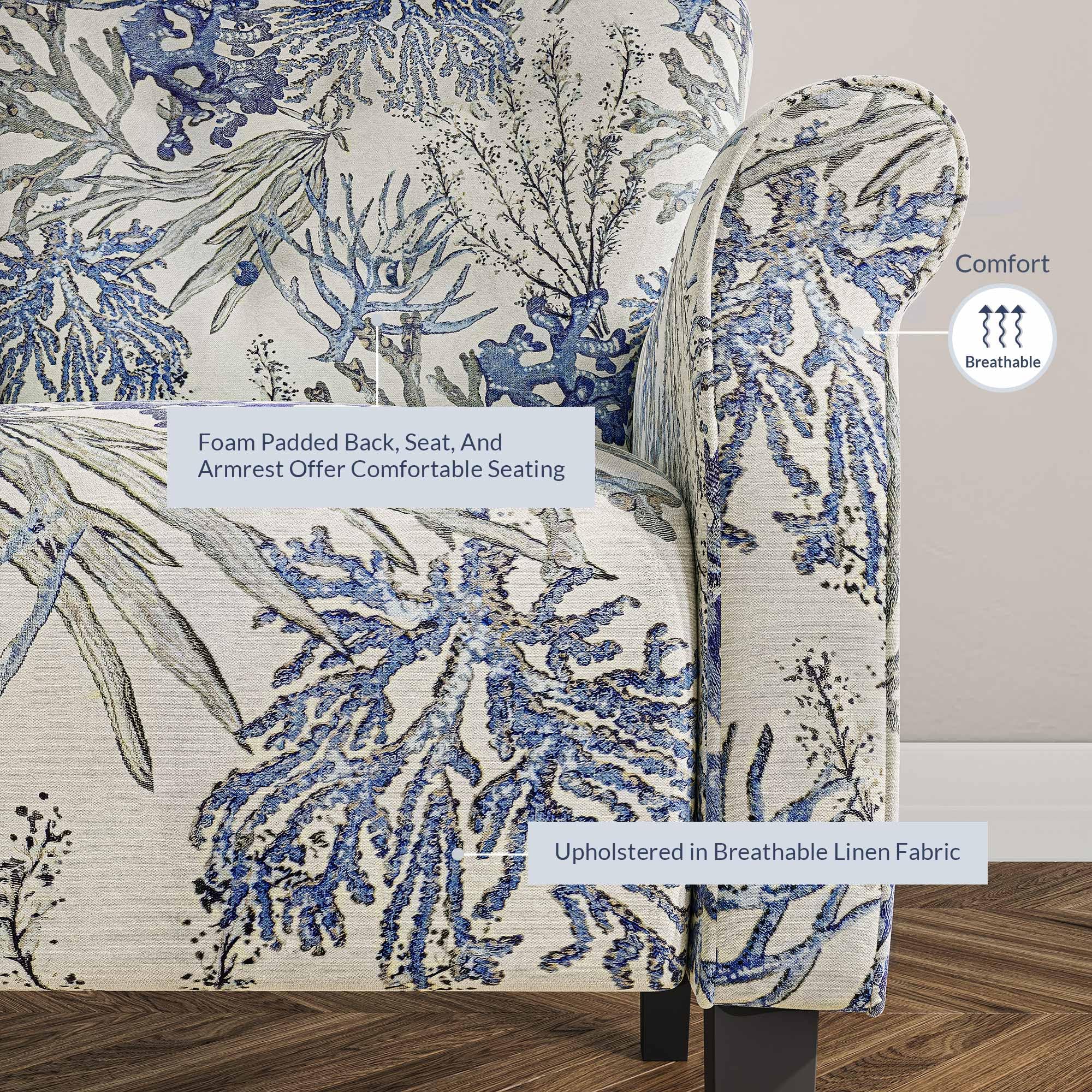 BELLEZE Modern Accent Chair with High Back & Wooden Legs - Blue Coral Upholstered Wingback Armchair for Living Room, Bedroom, Office | Comfortable Linen Fabric & Padded Armrests for Relaxing, Reading & Home Decor