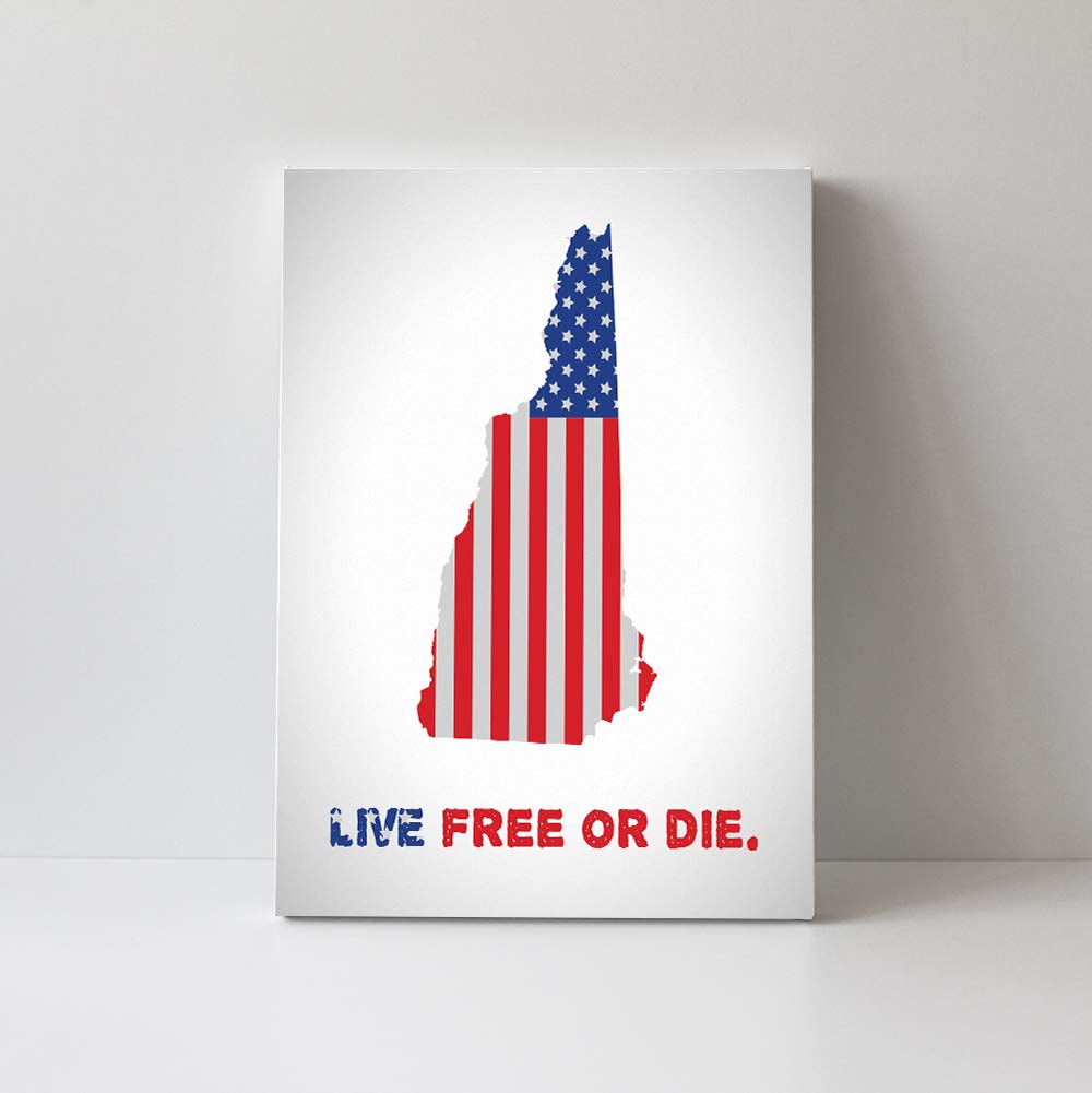 TJ Originals - Live Free or Die American Flag Canvas Print - New Hampshire State Motto Patriotic Wall Art - Star Spangled Banner Decor - I Love America Photo Gift for Home & Office - Perfect for Independence Day, Veterans Day & Patriotic Decorations