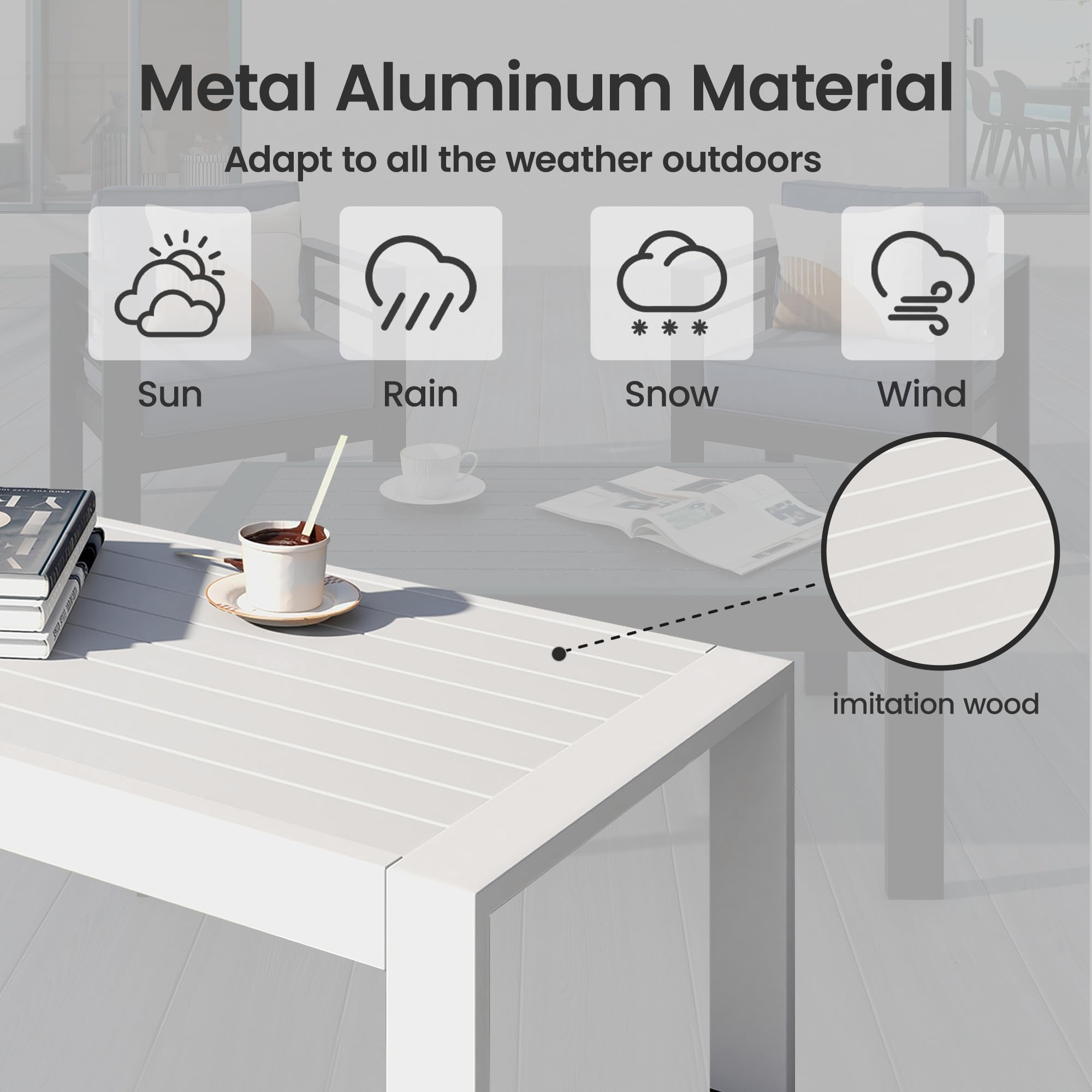 All-Weather Aluminum Outdoor Coffee Table - Modern Rectangle Patio Table for Balcony, Garden & Backyard - Light Grey - Perfect for Outdoor Lounging, Entertaining & Relaxation