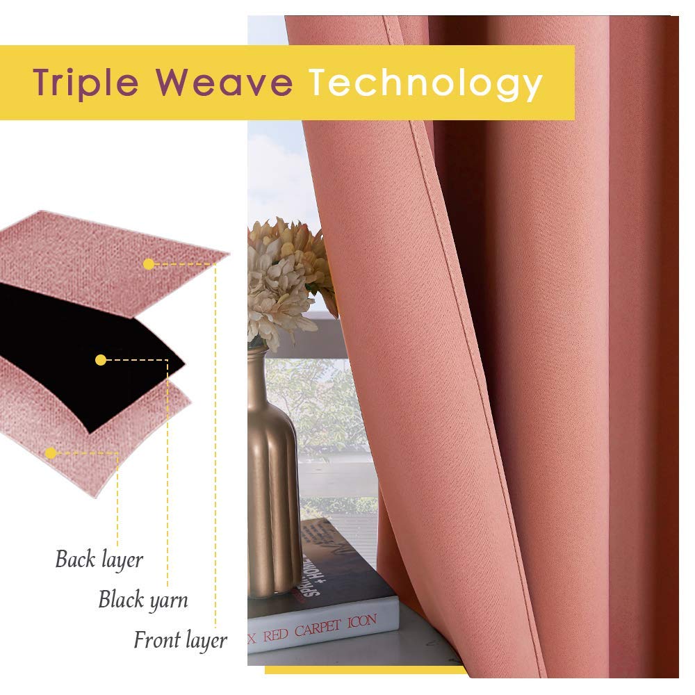 Blackout Pinch Pleated Curtains with Hooks - 52x120 Inches, Rose Gold - Room Darkening Window Drapes for Living Room & Bedroom - Perfect for Home Theater, Nursery & Light Sleepers
