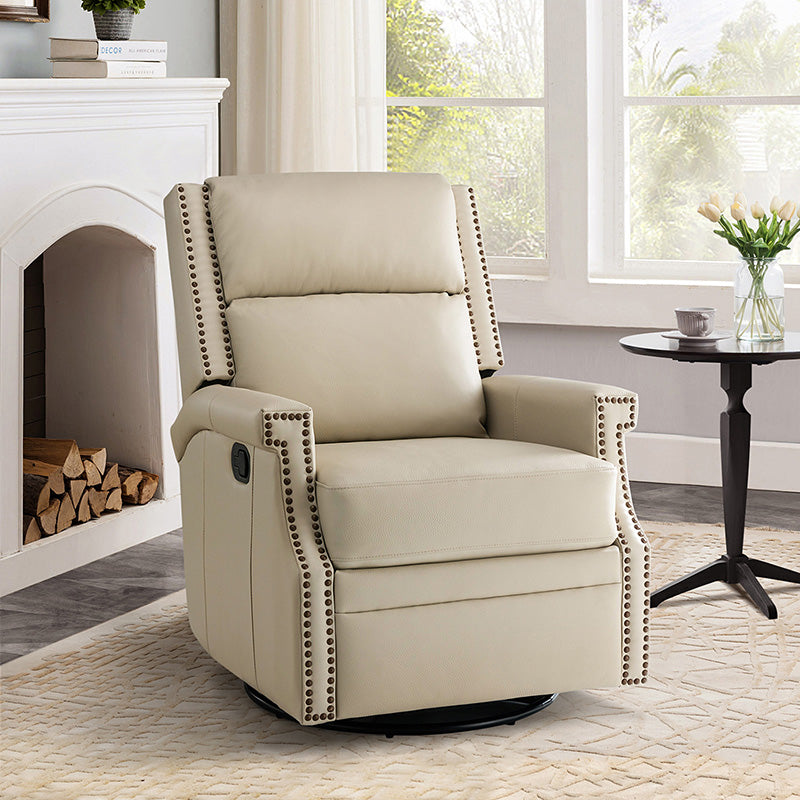 Canace Modern Genuine Leather Manual Glider Rocker Recliner Chair - Comfortable Swivel Lounge Chair for Living Room, Nursery, and Office Relaxation