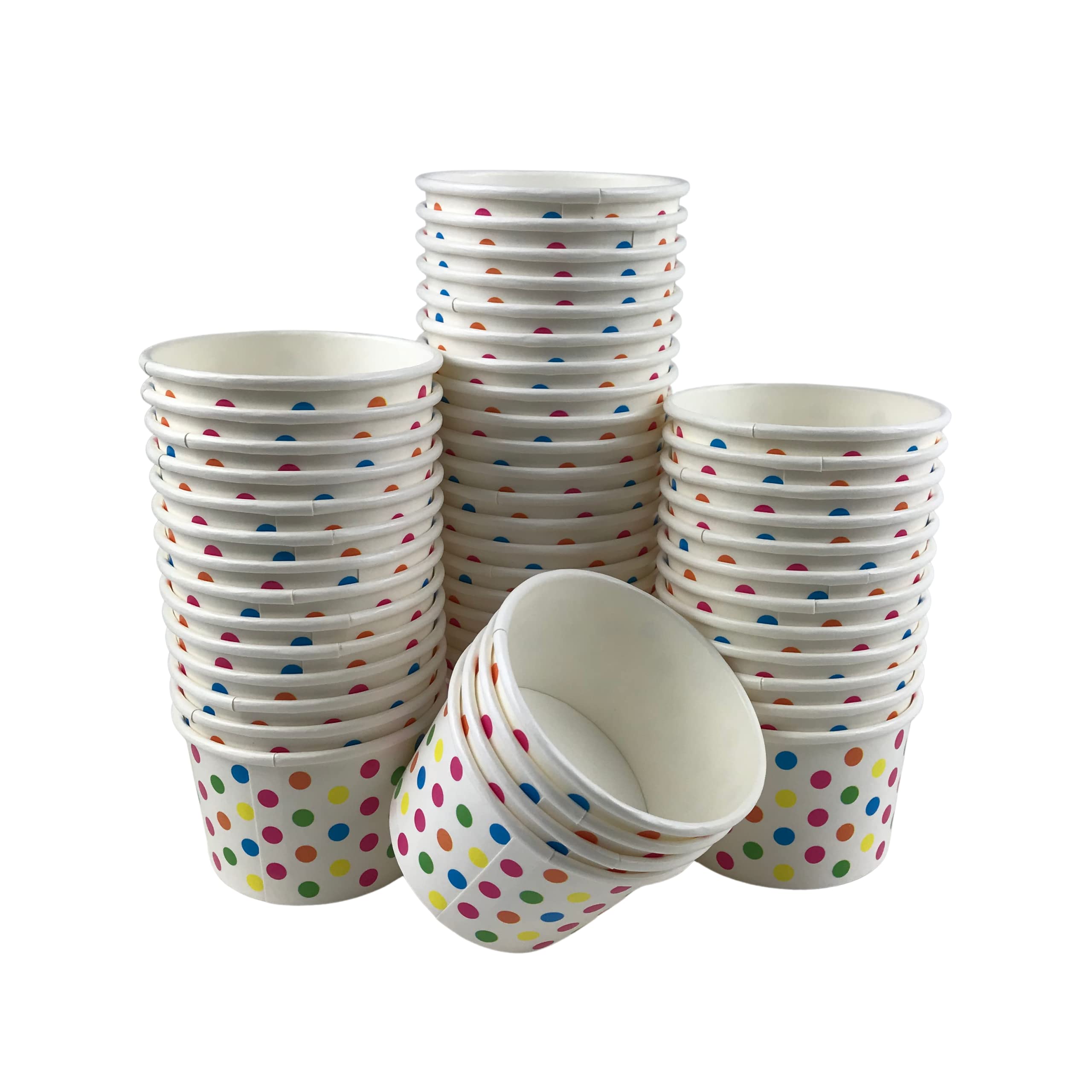 MMvolesy 8oz Rainbow Polka Dot Disposable Paper Cups - 50 Pack | Ice Cream Bowls, Dessert Cups & Soup Containers for Hot/Cold Foods | Perfect for Parties, Catering & Home Use