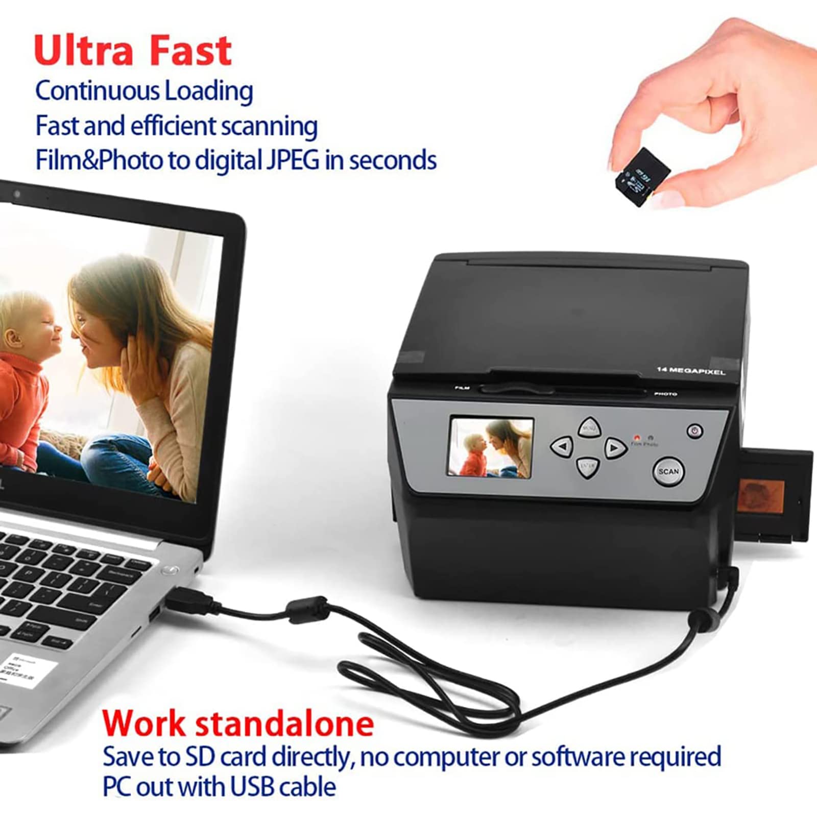 22MP Digital Film & Slide Scanner - Convert 35mm Color/B&W Negatives, 110 Film, Photos & Documents to JPEG | USB Output | Perfect for Archiving Old Memories, Digitizing Family Photos & Business Cards