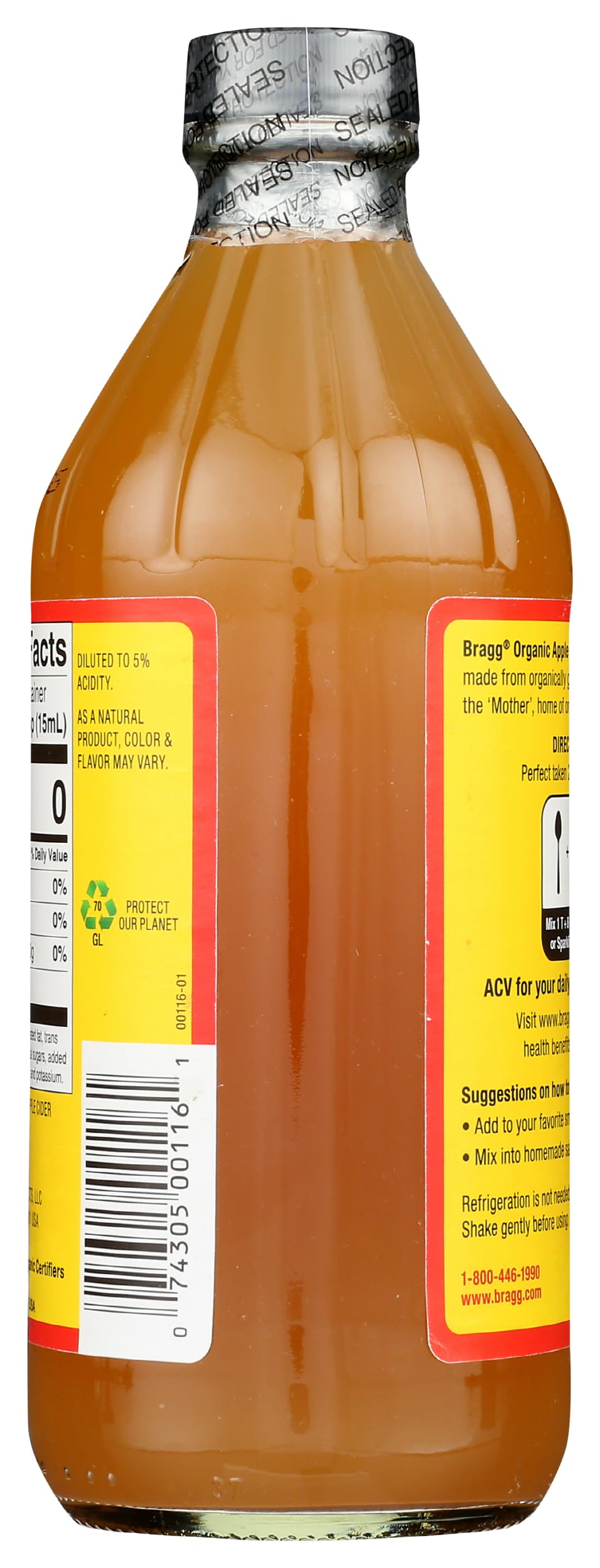 Bragg Organic Apple Cider Vinegar with The Mother - 16 fl oz Bottle | Raw, Unfiltered, Gluten-Free | Perfect for Detox, Weight Loss & Salad Dressing