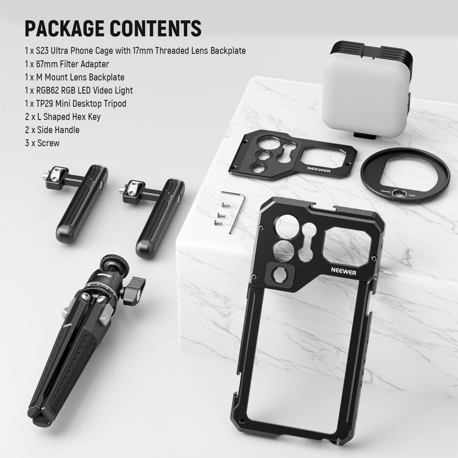 NEEWER S23 Ultra Phone Cage Video Rig Kit - Professional Smartphone Stabilizer for Samsung Galaxy S23 Ultra - Perfect for Vlogging, Filmmaking, and Live Streaming