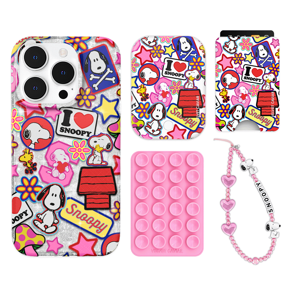 Snoopy Glitter iPhone Case with Wallet - Cute Cartoon Patchwork Design for iPhone 13/14/15 Pro Max - Perfect for School, Work & Travel Accessories