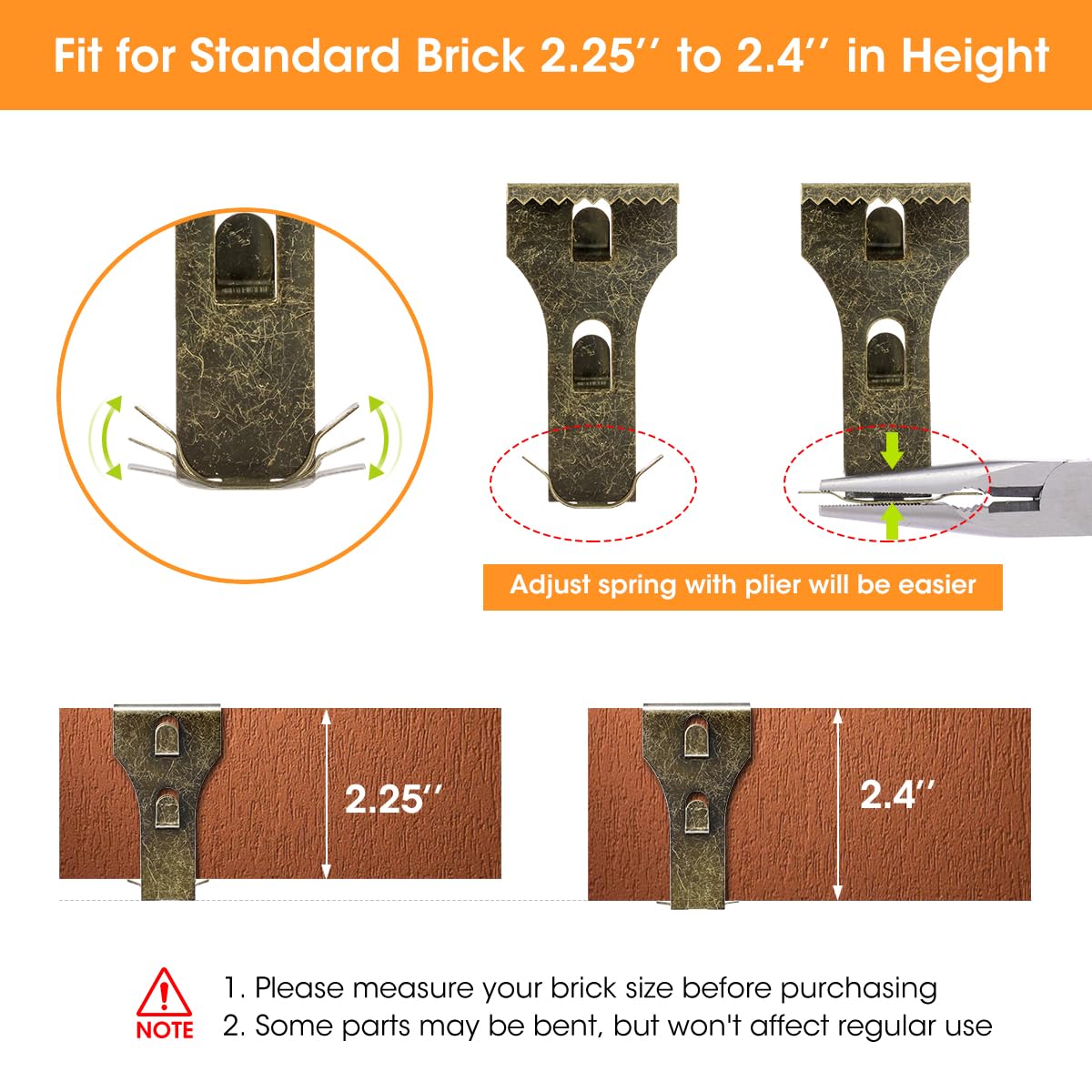AIEVE 10 Pack No Drill Brick Wall Hooks - Heavy Duty Brick Clips for Hanging Outdoor Decor (Fits 2-1/4