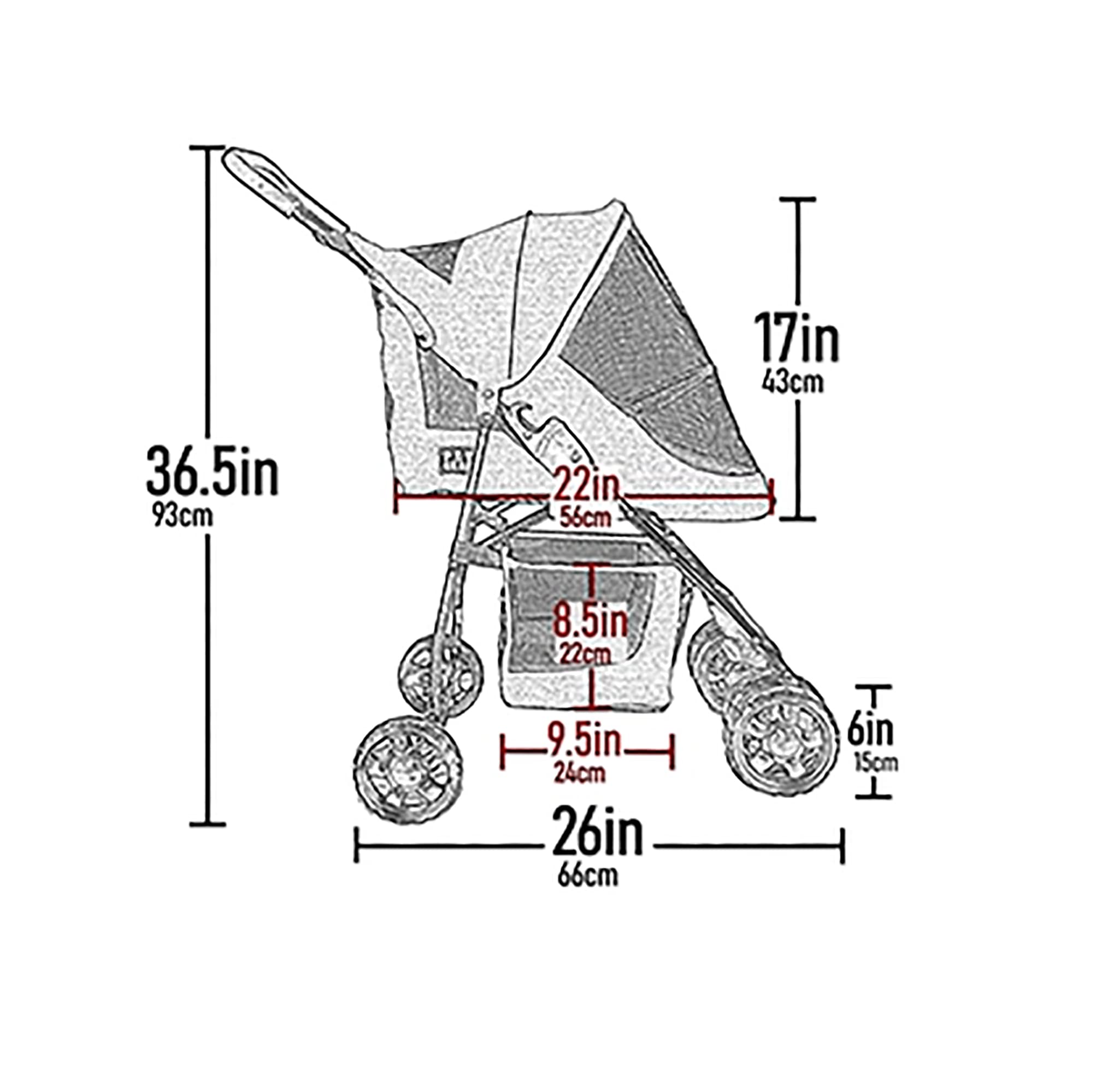 Pet Gear Happy Trails Lite Pet Stroller for Small Dogs & Cats - Foldable Travel Stroller with Zipper Entry, Safety Tether & Storage Basket - Perfect for Walks, Vet Visits & Outdoor Adventures