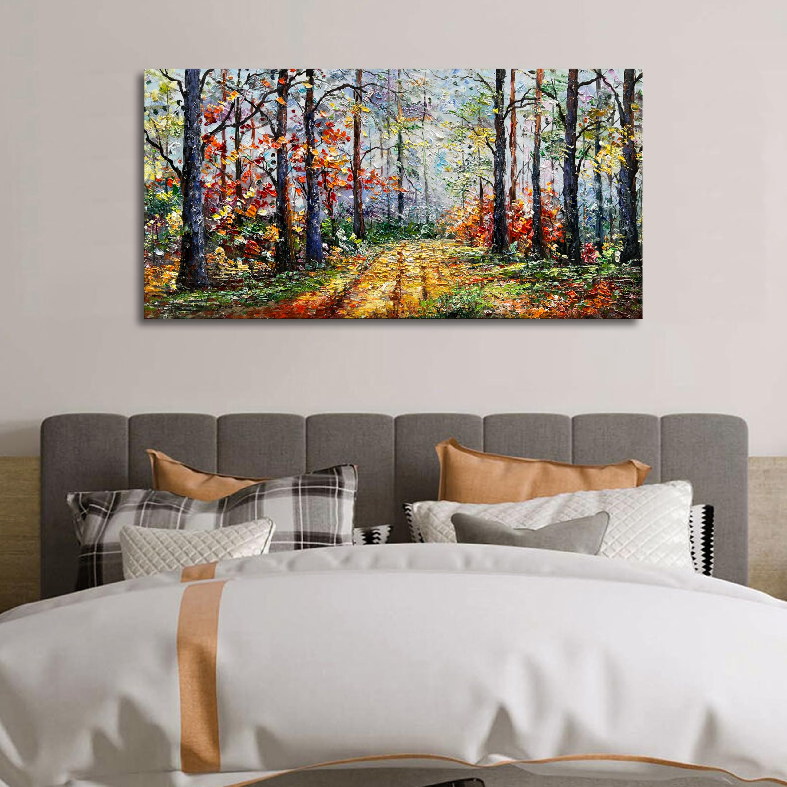 Modern Abstract Art Forest Landscape Oil Painting - 24x48 Inches Wall Decor for Living Room, Bedroom & Office - Handmade Canvas Artwork for Home & Office Decoration